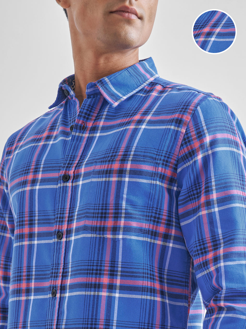 Highlander Men Blue Checked Slim Fit Casual Shirt - Blue - Image 5