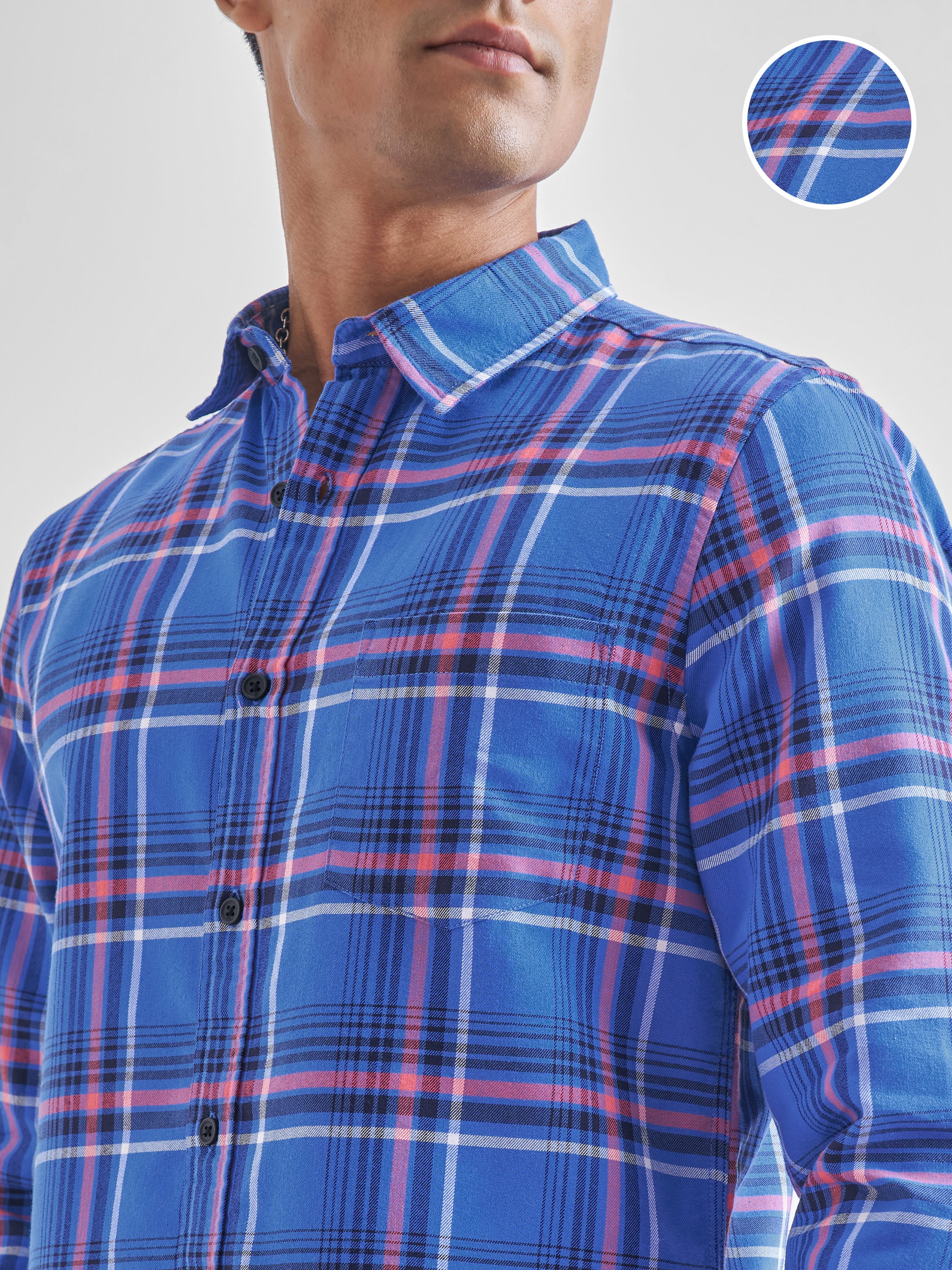 Highlander Men Blue Checked Slim Fit Casual Shirt - Blue - Image 5