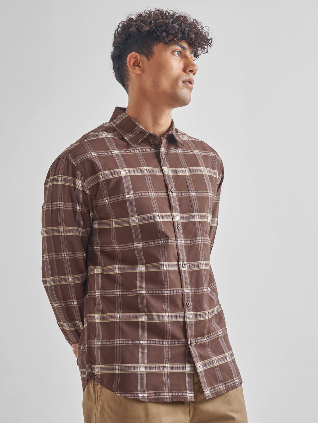 Highlander Men Brown Checked Relaxed Fit Casual Shirt - Brown - Image 6