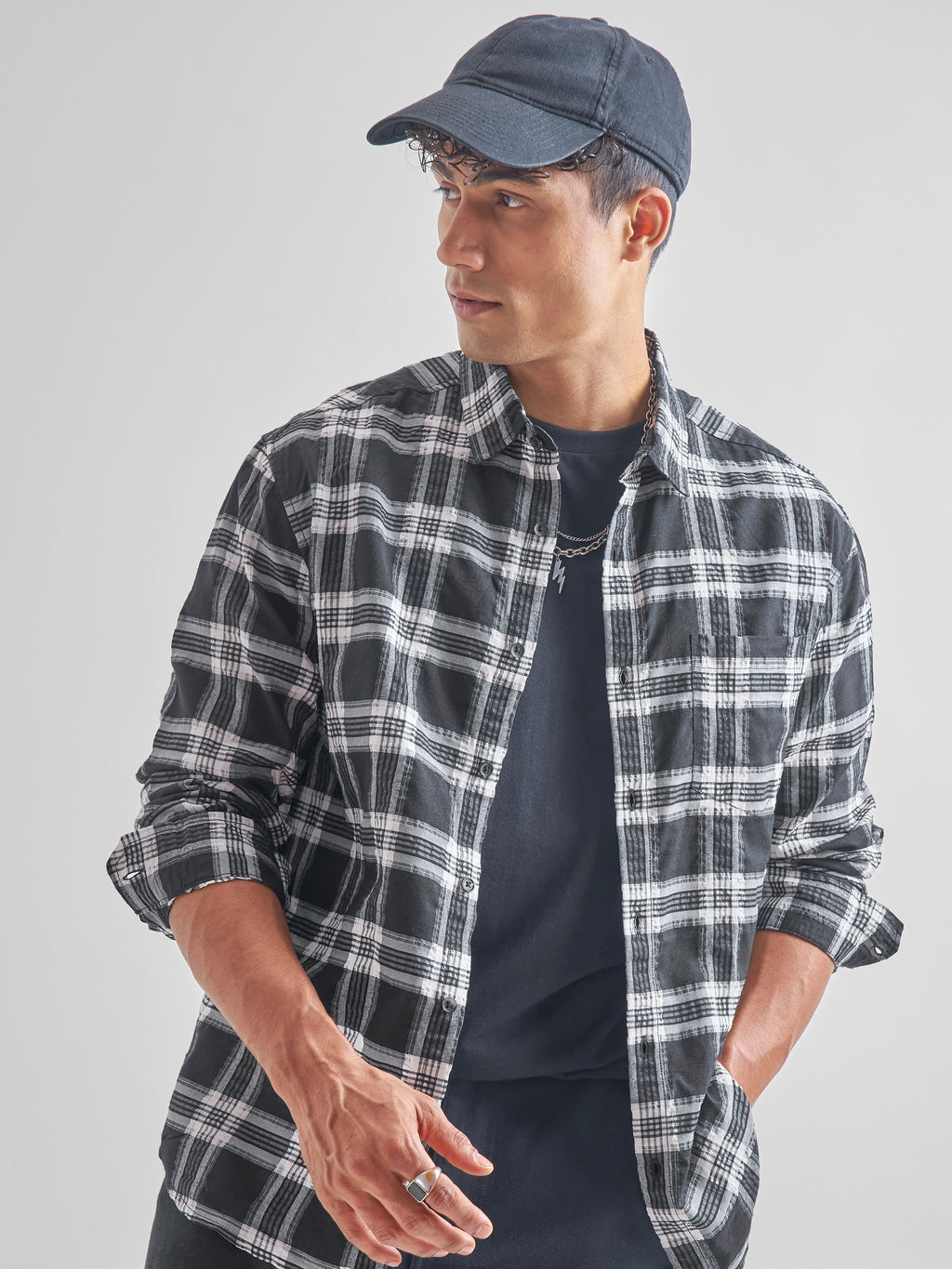 Highlander Men Black Checked Relaxed Fit Casual Shirt - Black - Image 1