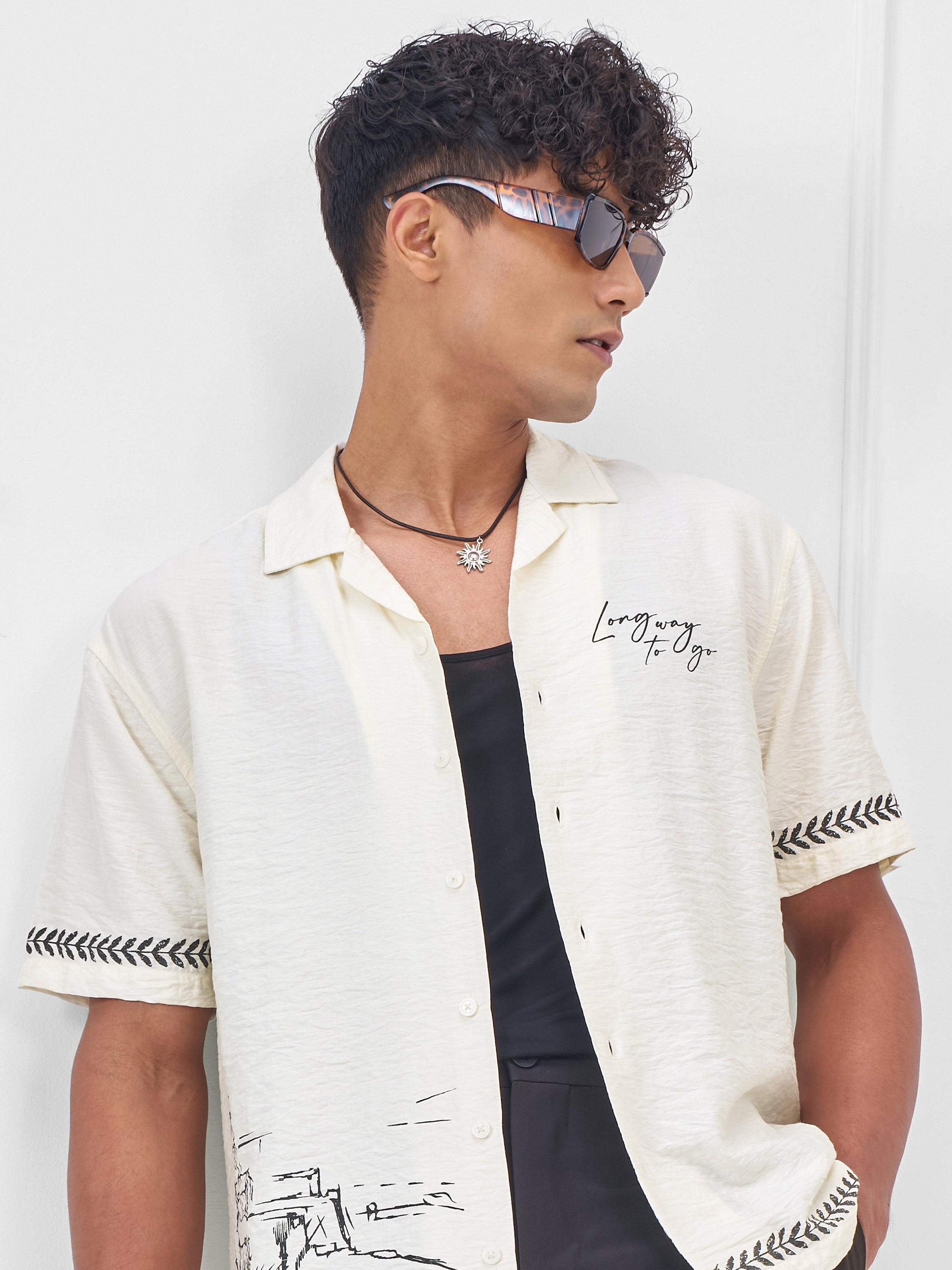 Highlander Men Off White Printed Boxy Fit Casual Shirt - Off White - Image 1