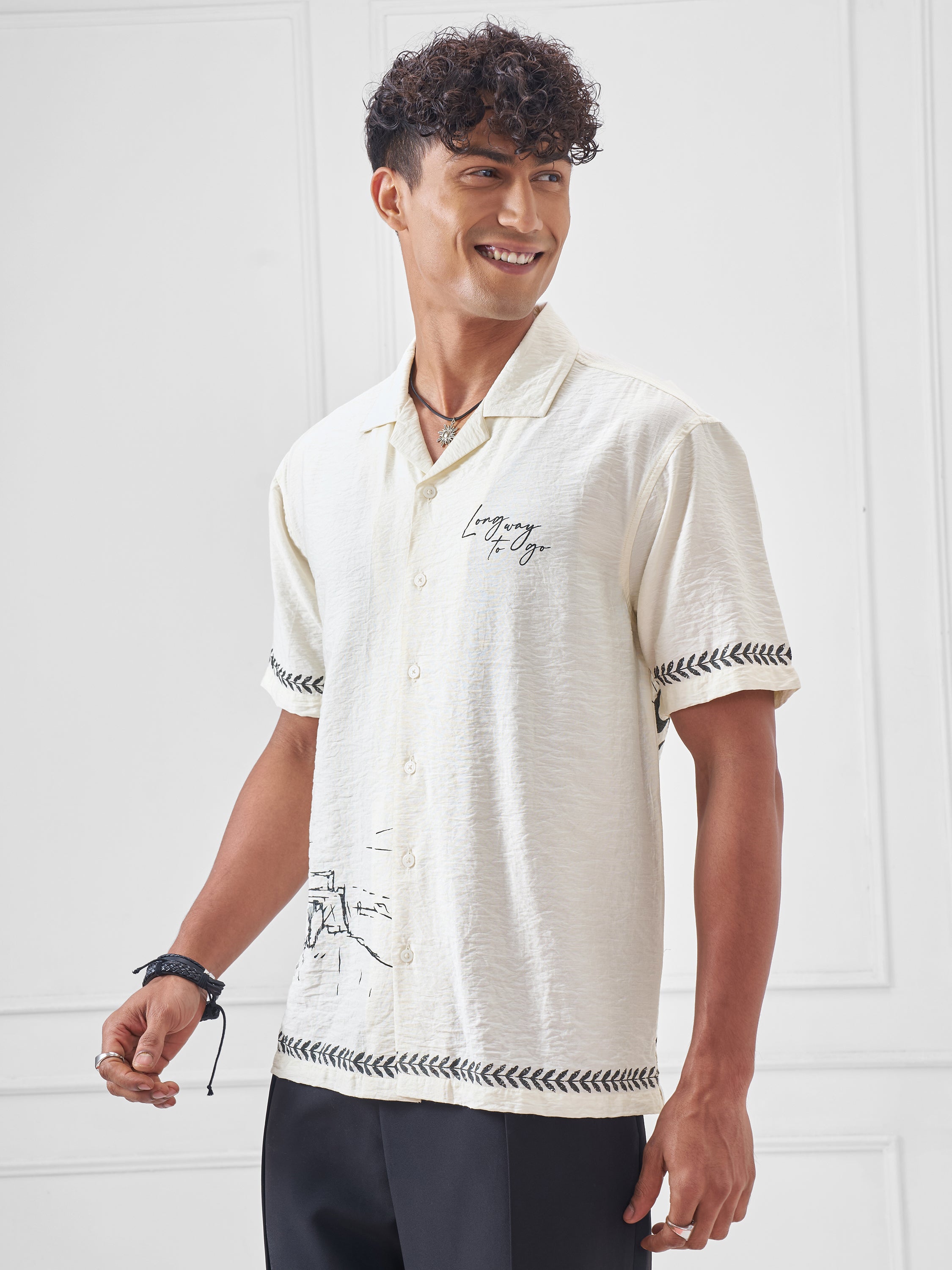 Highlander Men Off White Printed Boxy Fit Casual Shirt - Off White - Image 4