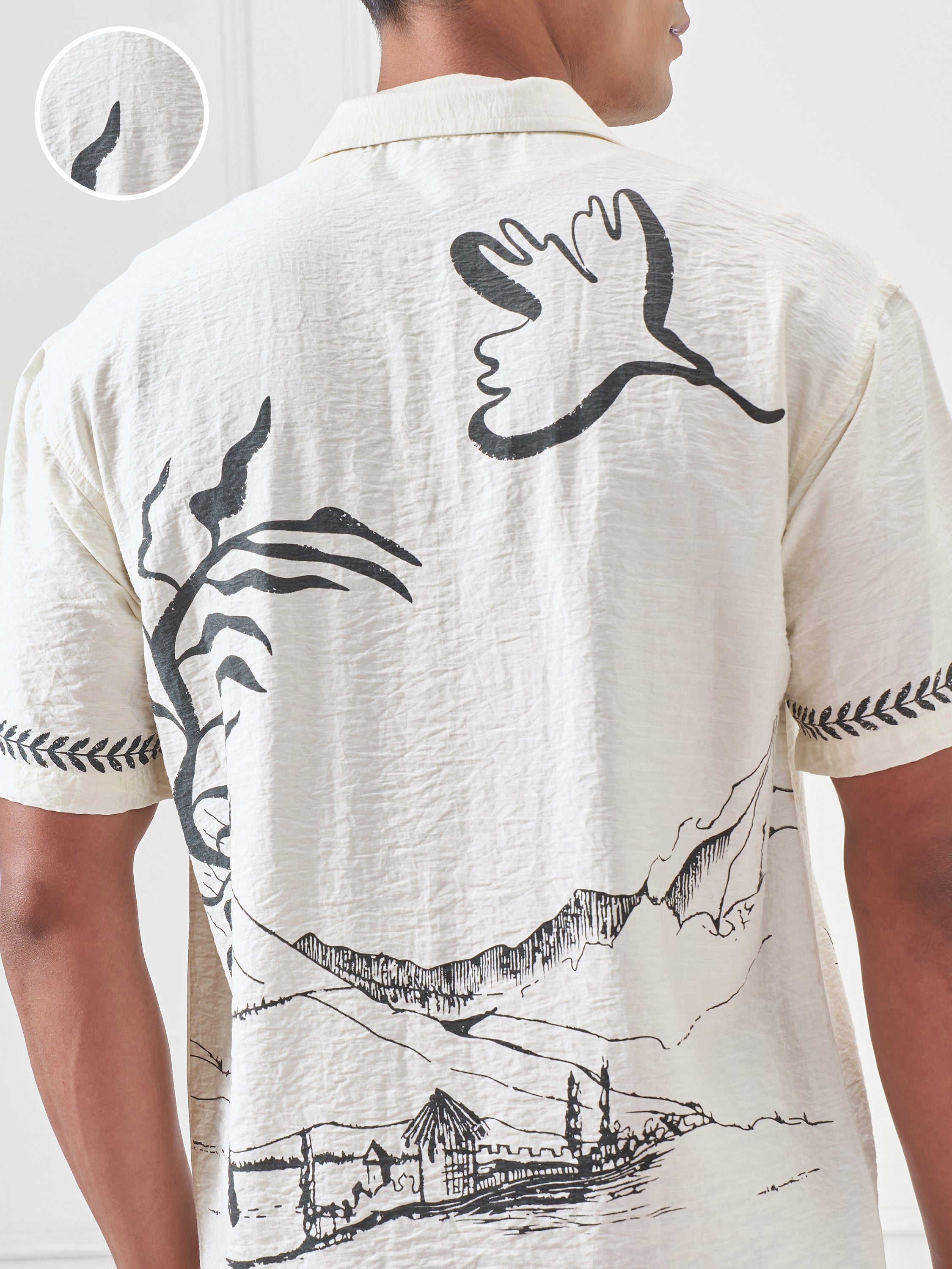 Highlander Men Off White Printed Boxy Fit Casual Shirt - Off White - Image 5