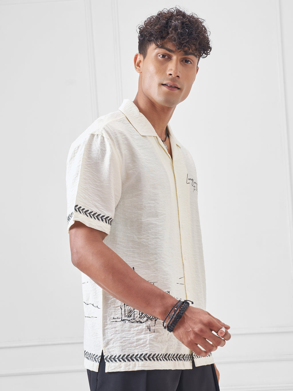 Highlander Men Off White Printed Boxy Fit Casual Shirt - Off White - Image 6