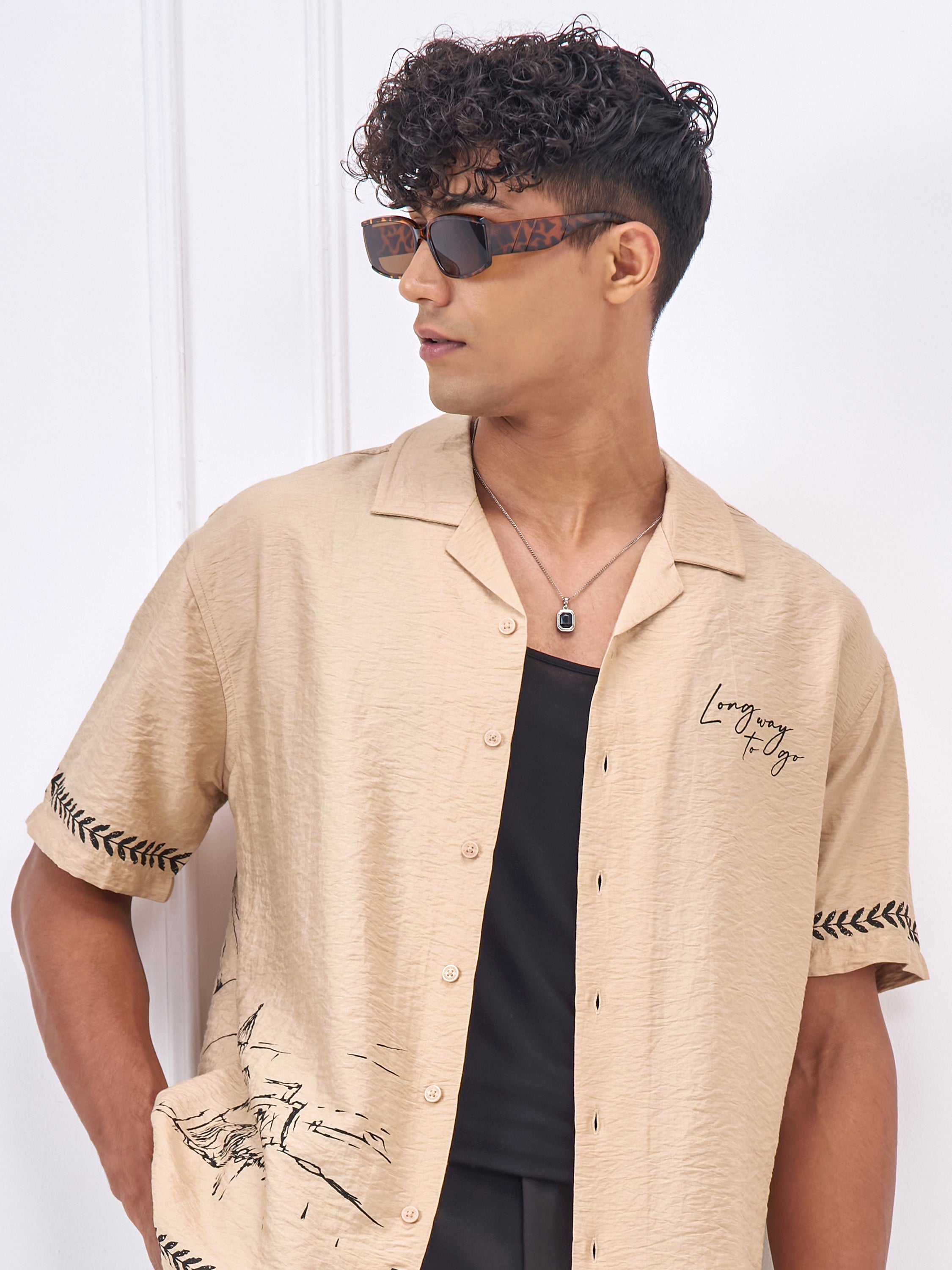 Highlander Men Beige Printed Boxy Fit Casual Shirt - Beige - Image 1