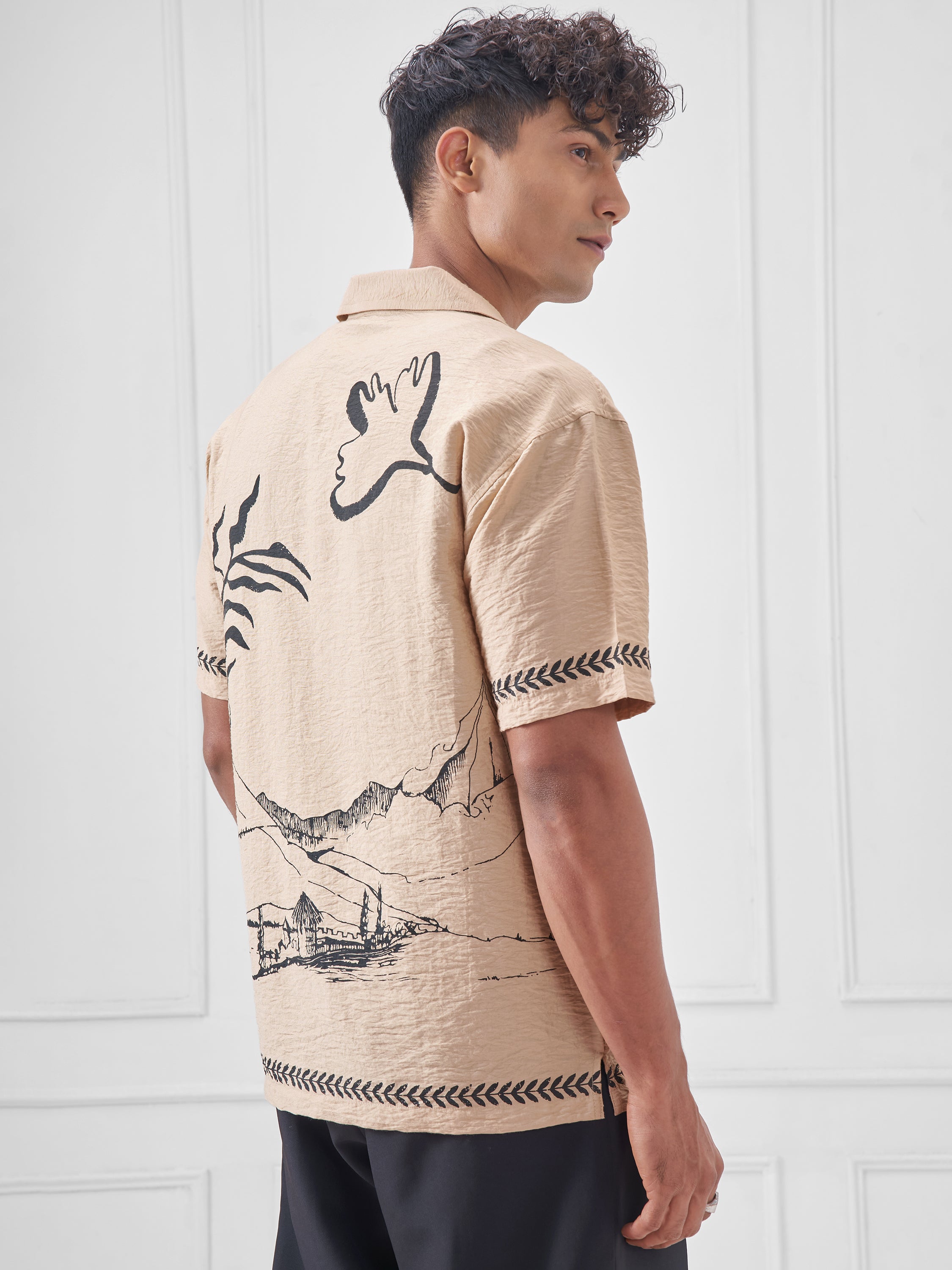 Highlander Men Beige Printed Boxy Fit Casual Shirt - Beige - Image 3