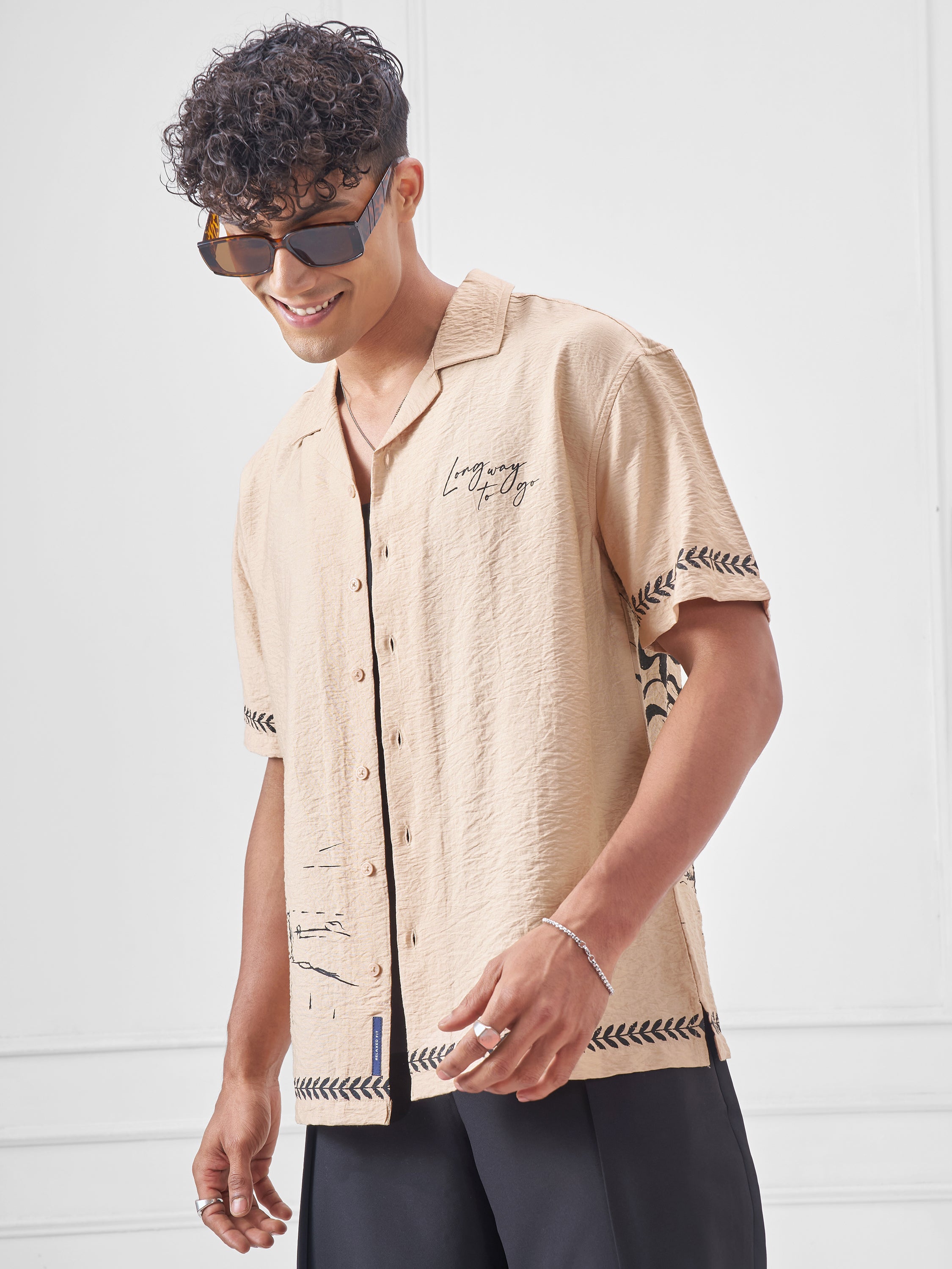 Highlander Men Beige Printed Boxy Fit Casual Shirt - Beige - Image 4