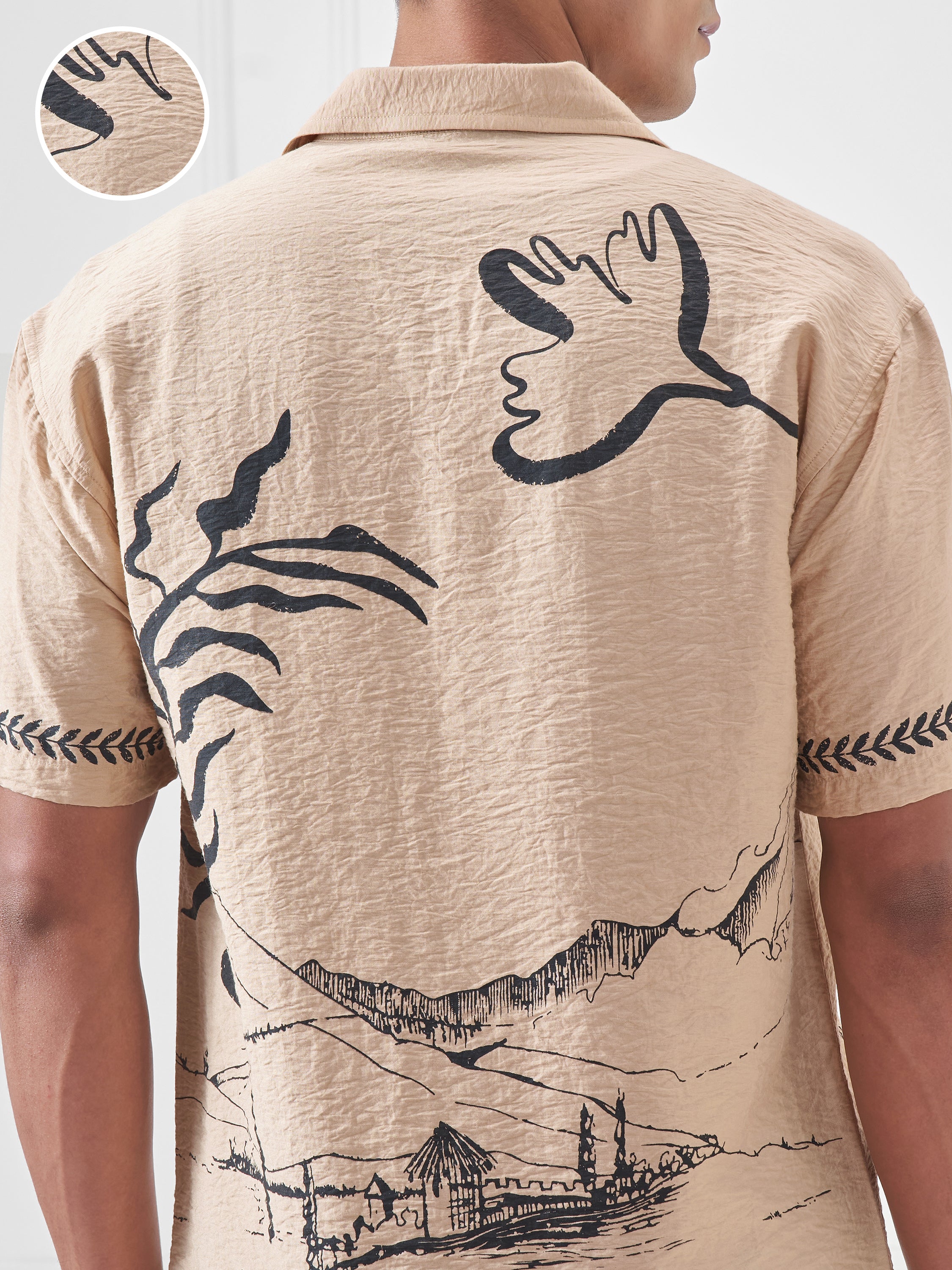 Highlander Men Beige Printed Boxy Fit Casual Shirt - Beige - Image 5