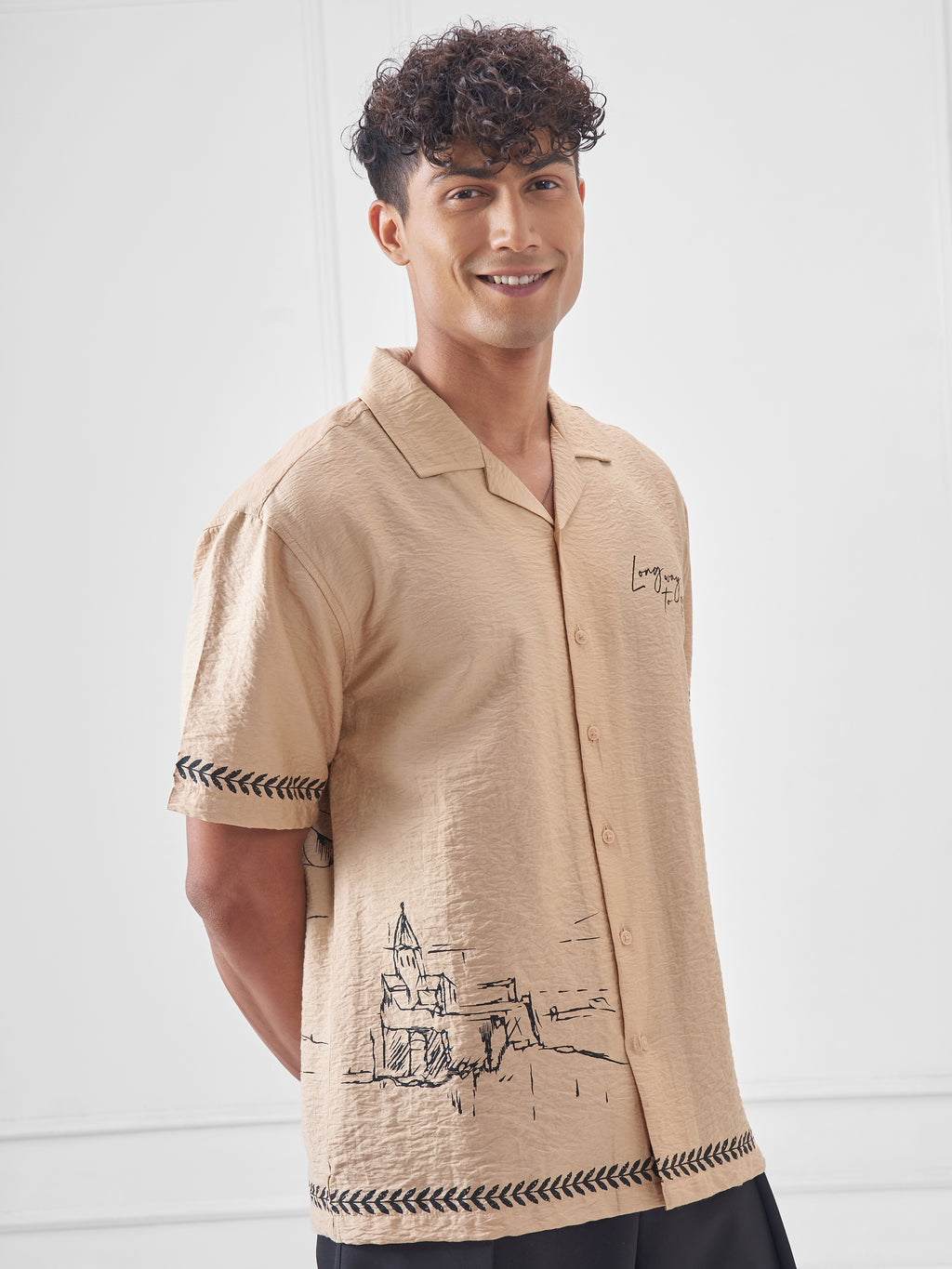 Highlander Men Beige Printed Boxy Fit Casual Shirt - Beige - Image 6