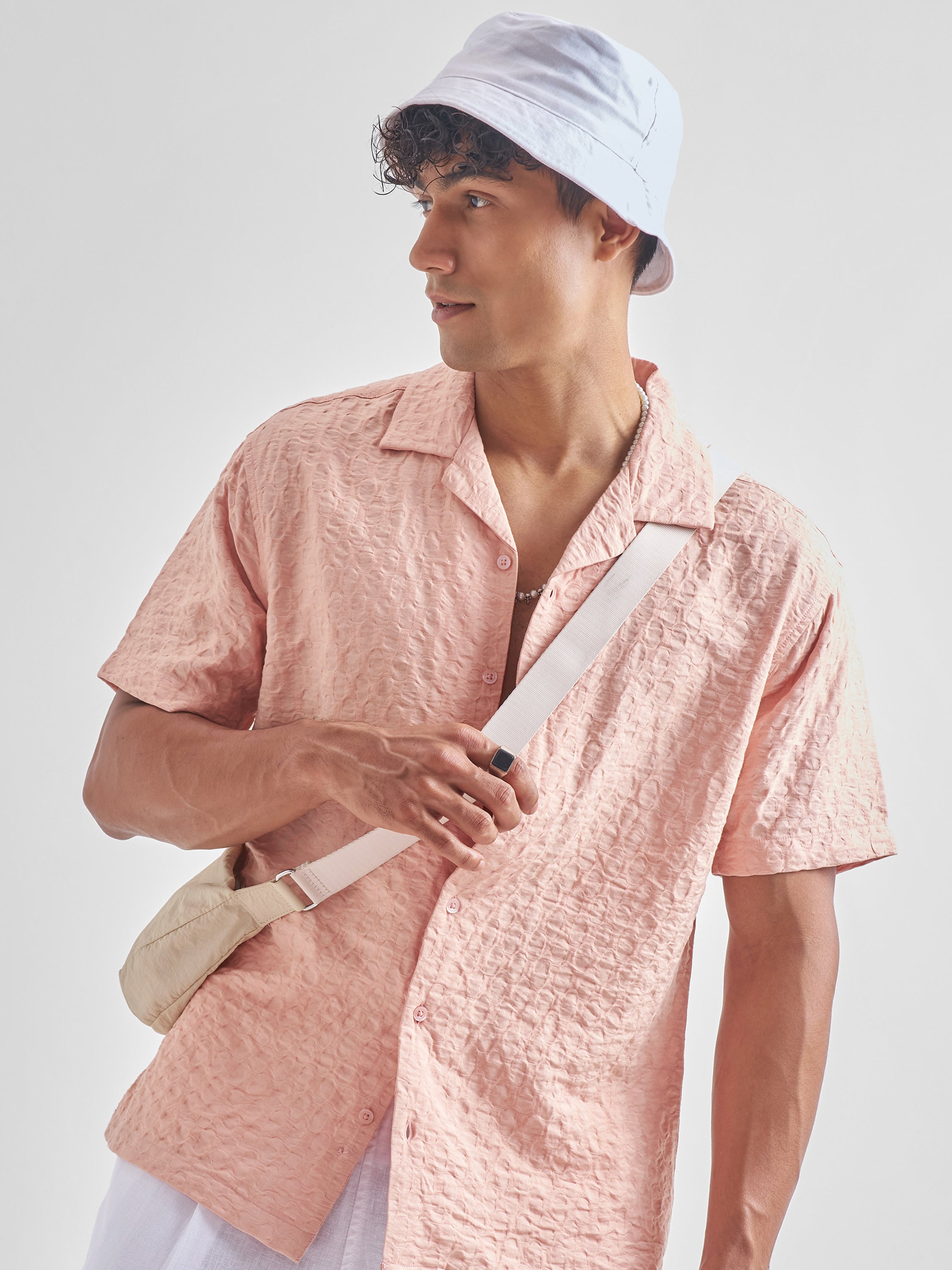 Highlander Men Pink Self Design Relaxed Fit Casual Shirt - Pink - Image 1