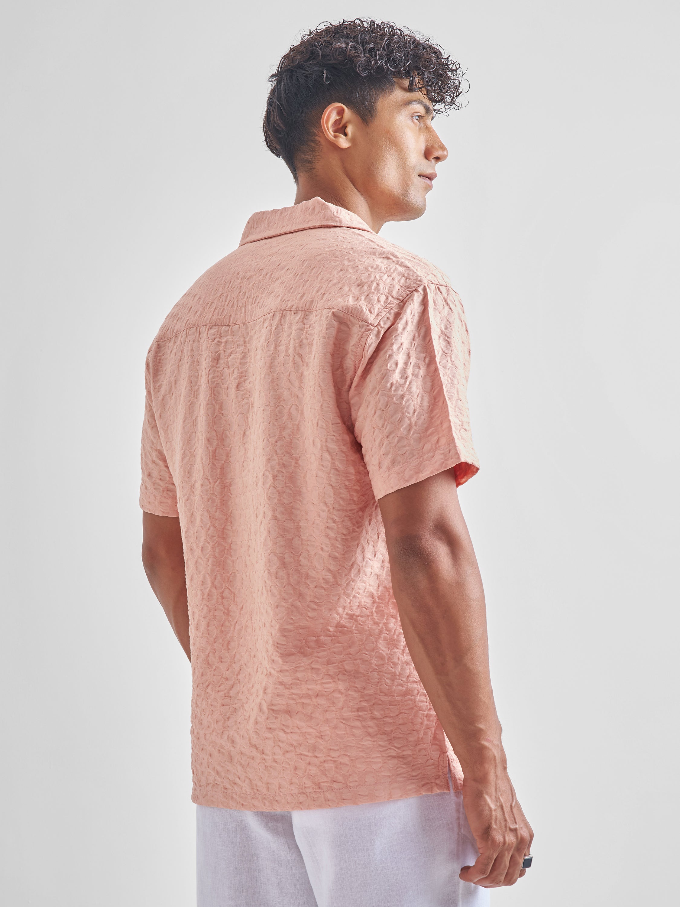 Highlander Men Pink Self Design Relaxed Fit Casual Shirt - Pink - Image 3