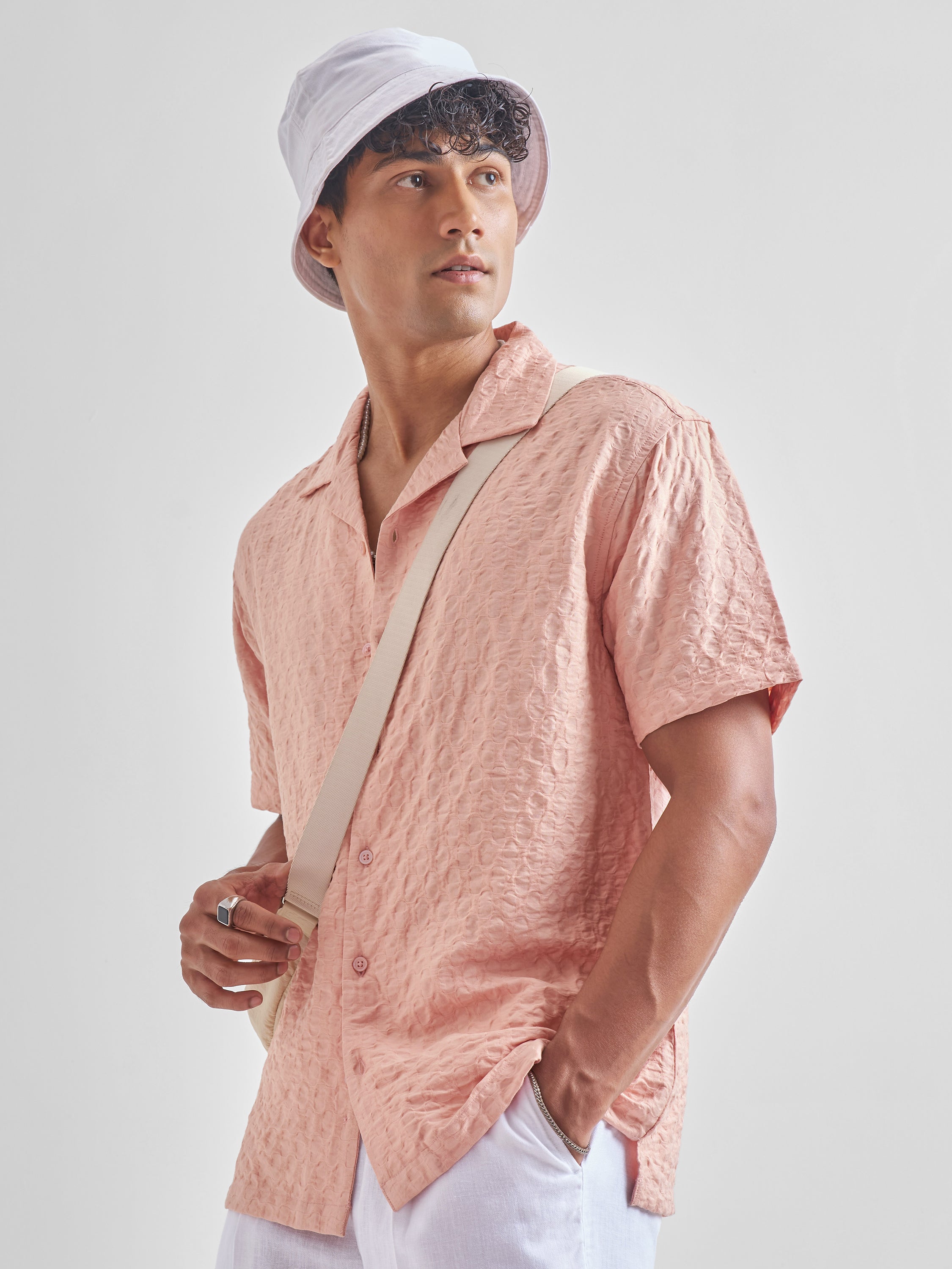 Highlander Men Pink Self Design Relaxed Fit Casual Shirt - Pink - Image 4