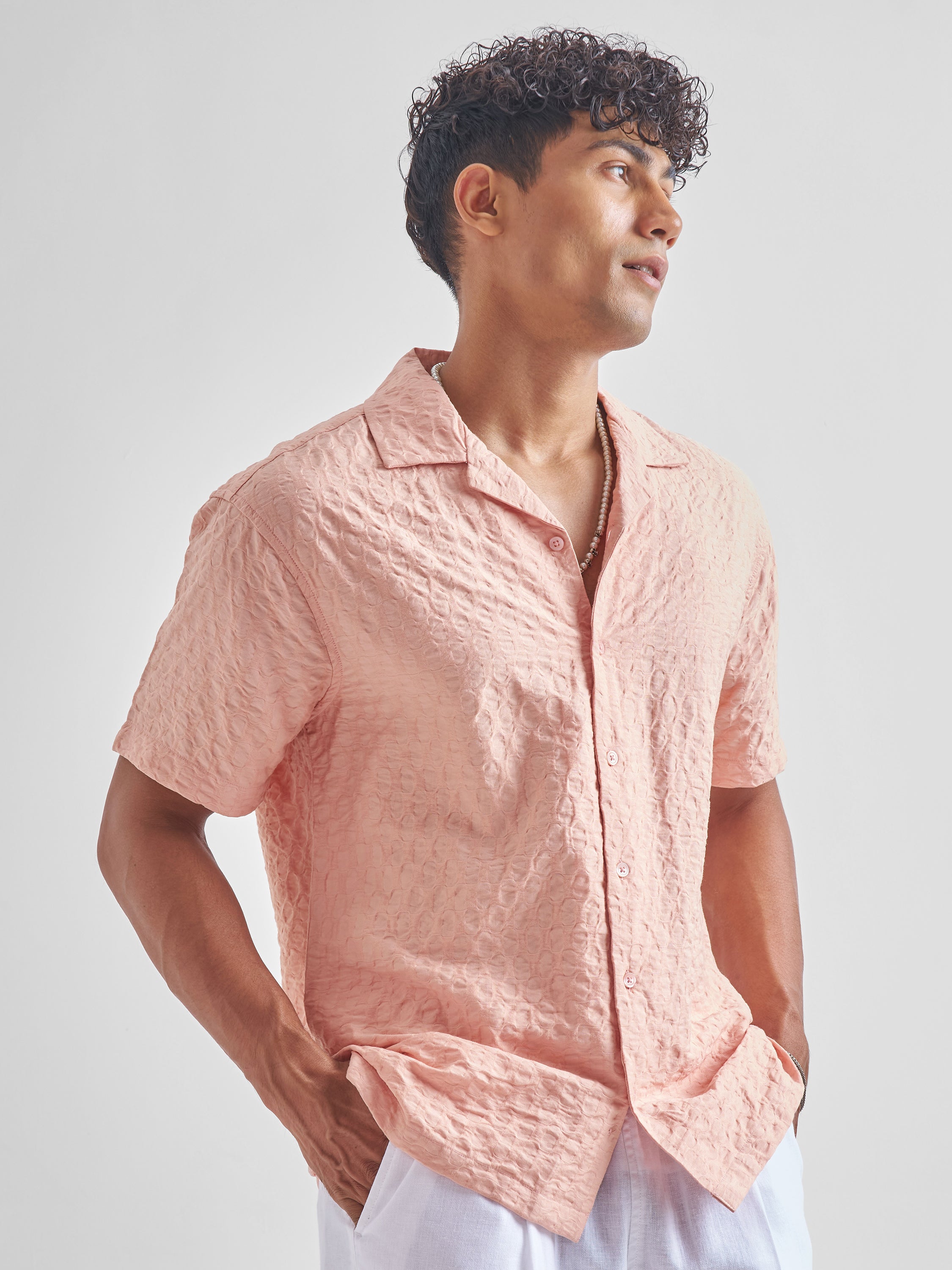 Highlander Men Pink Self Design Relaxed Fit Casual Shirt - Pink - Image 6