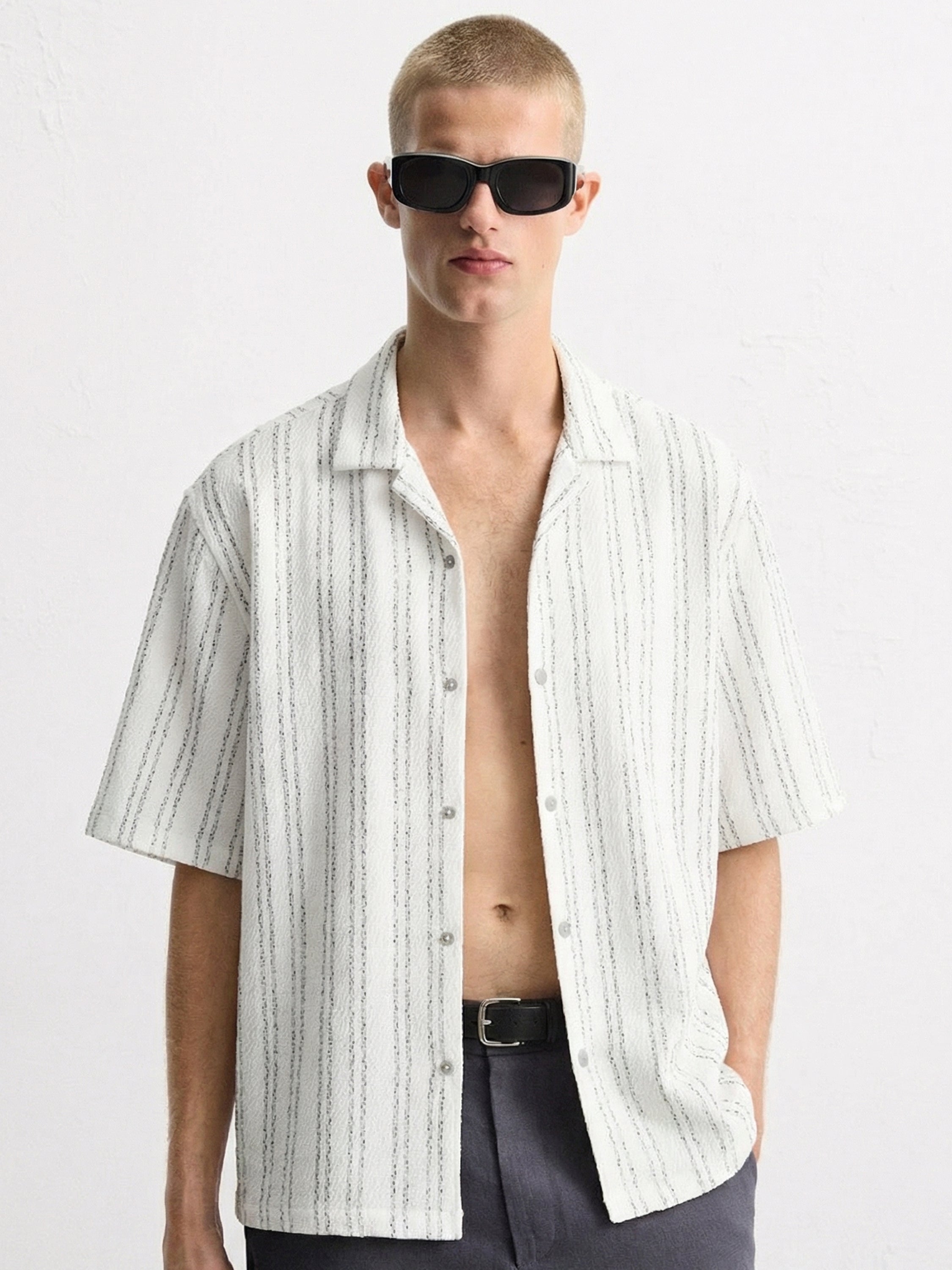 Highlander Men White Self Design Boxy Fit Casual Shirt - White - Image 3