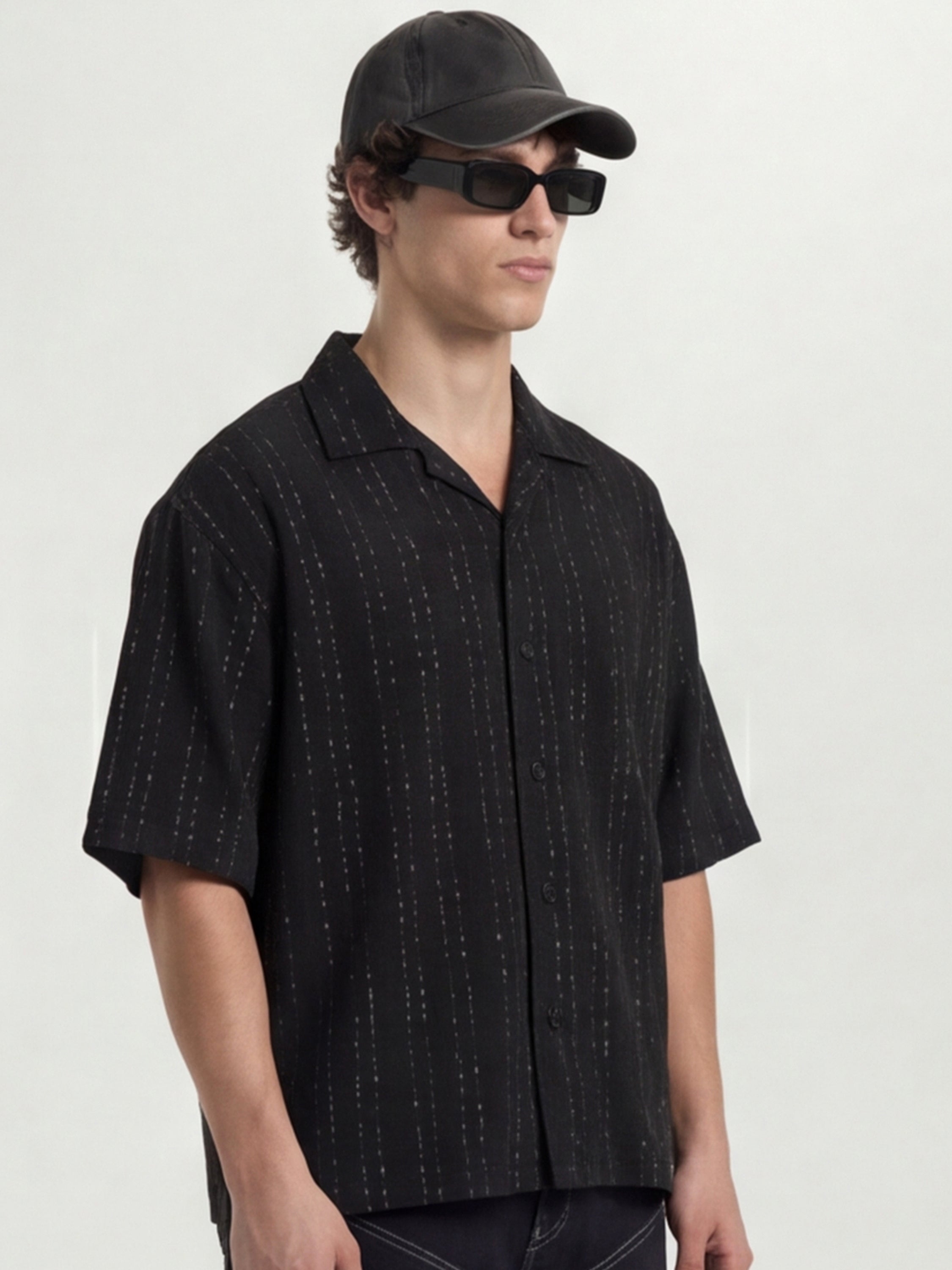 Highlander Men Black Striped Boxy Fit Casual Shirt - Black - Image 6