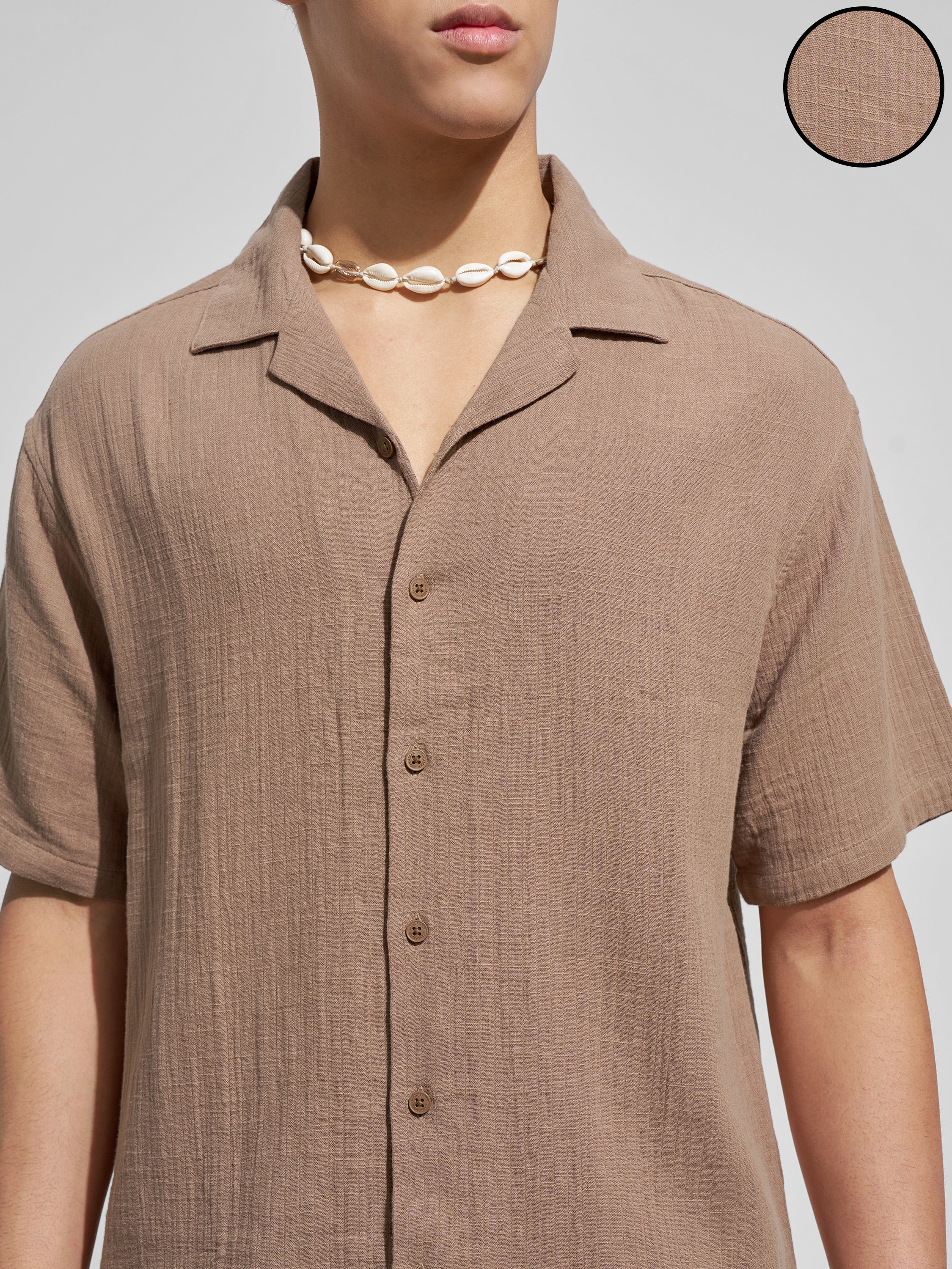 Highlander Men Brown Self Design Relaxed Fit Casual Shirt
