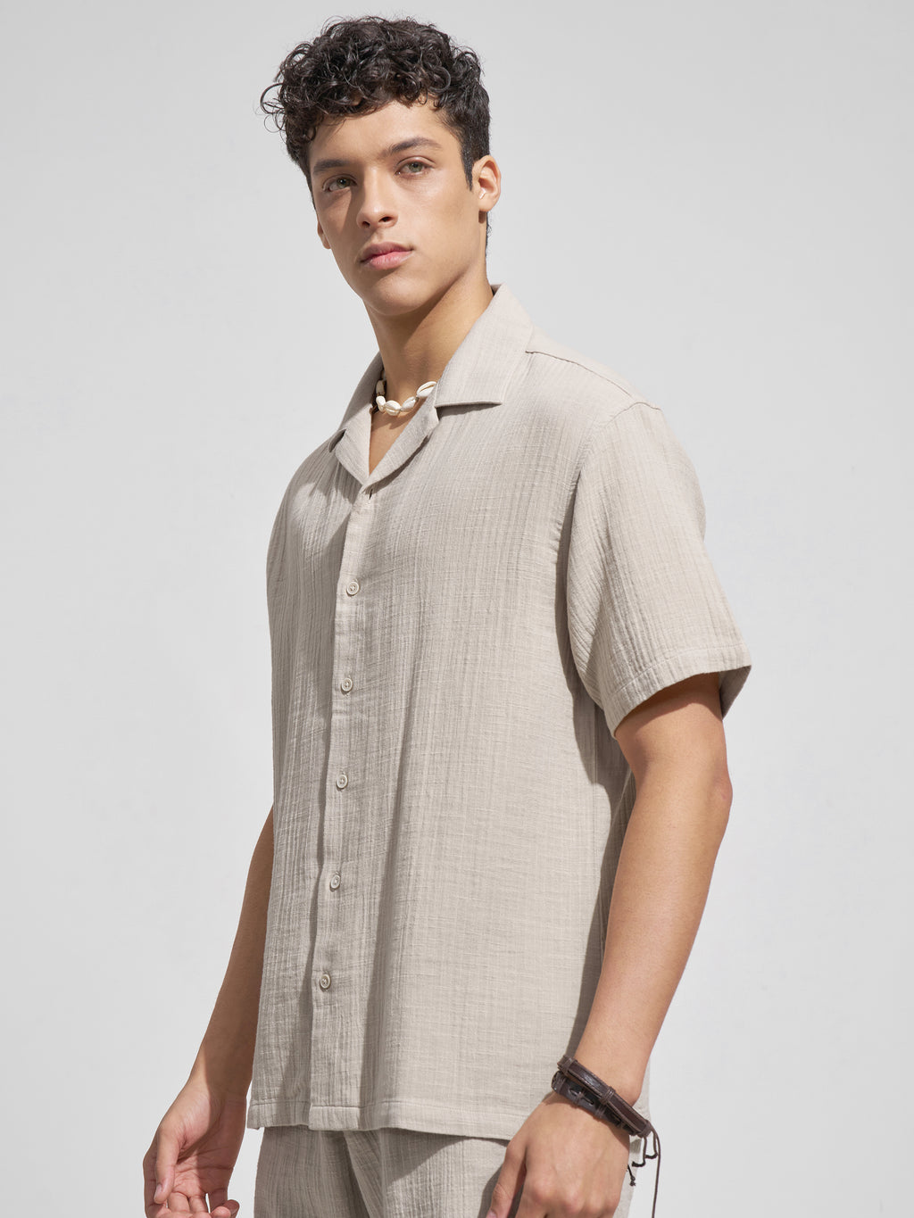 Highlander Men Grey Self Design Relaxed Fit Casual Shirt