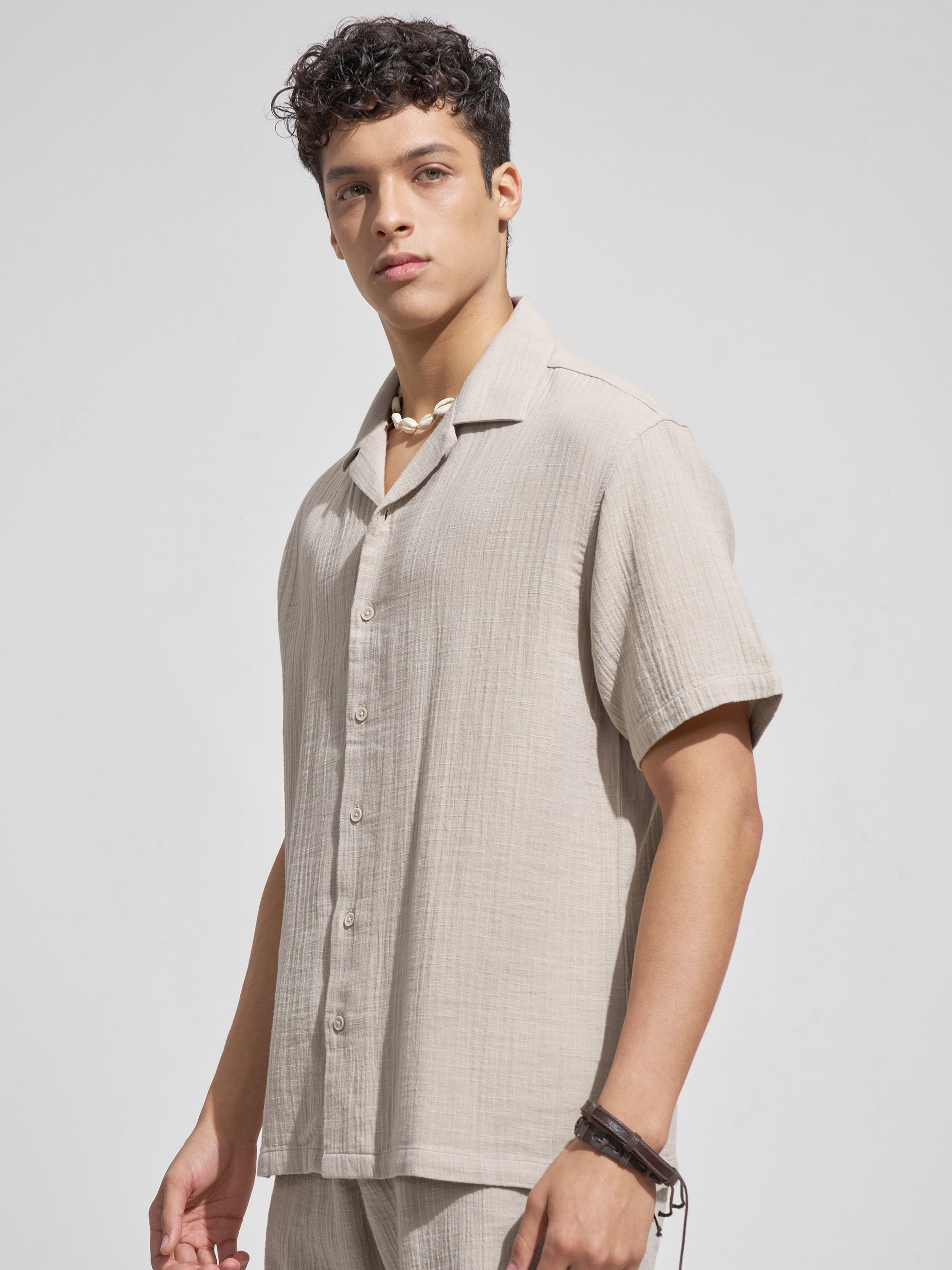 Highlander Men Grey Self Design Relaxed Fit Casual Shirt