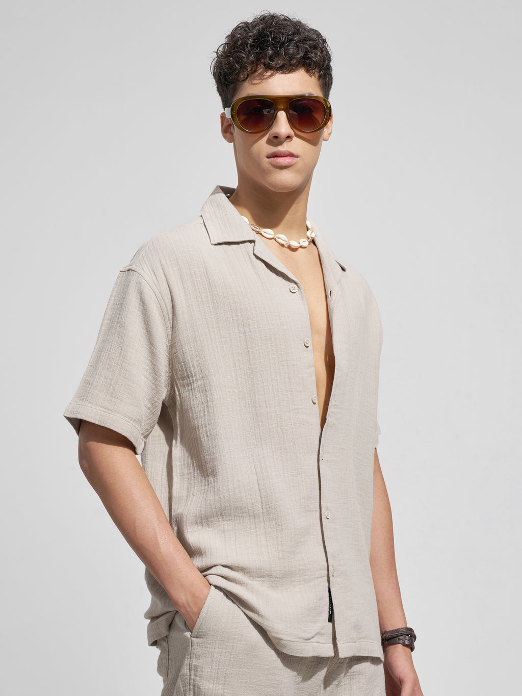 Highlander Men Grey Self Design Relaxed Fit Casual Shirt