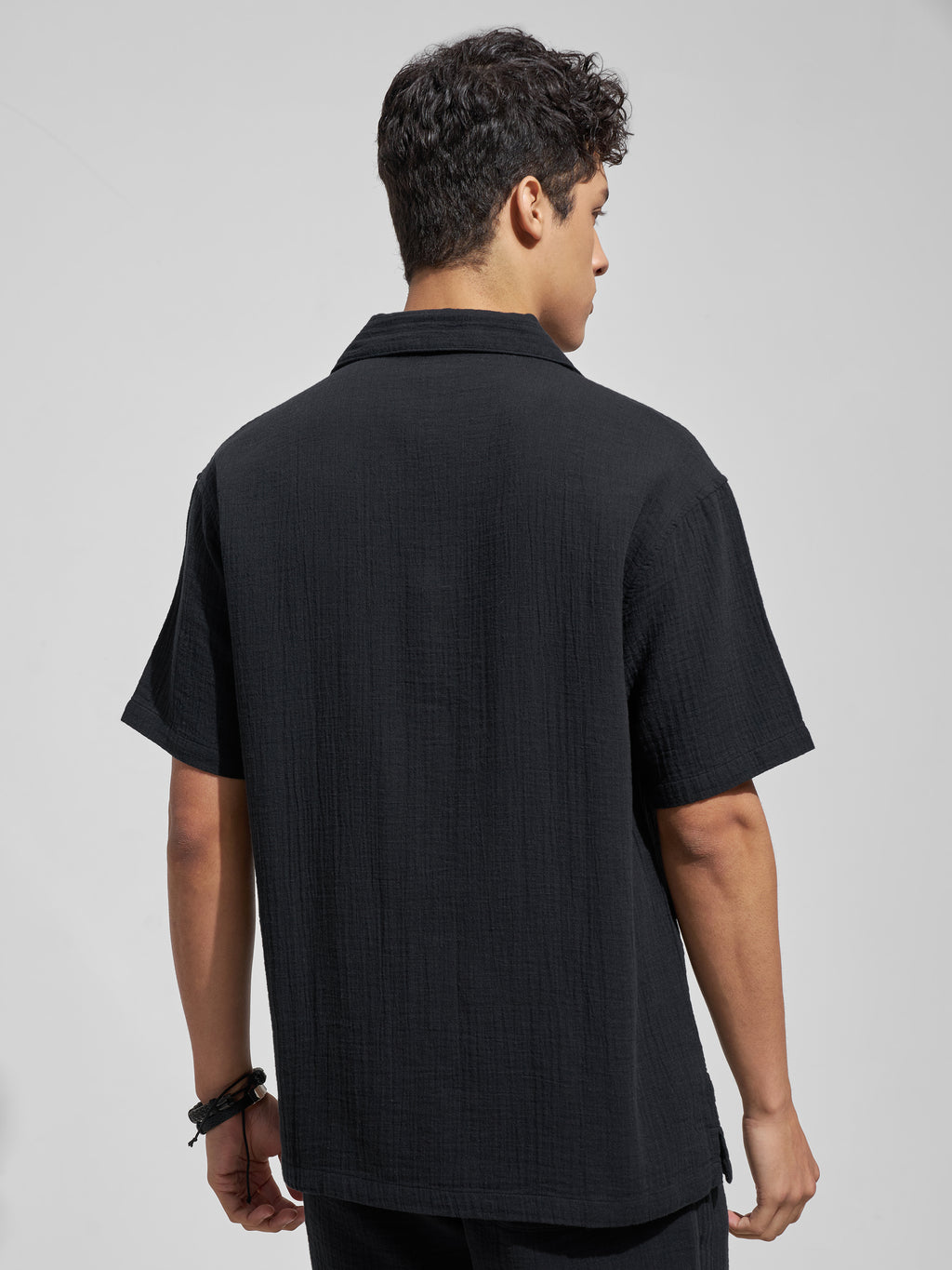 Highlander Men Black Self Design Relaxed Fit Casual Shirt