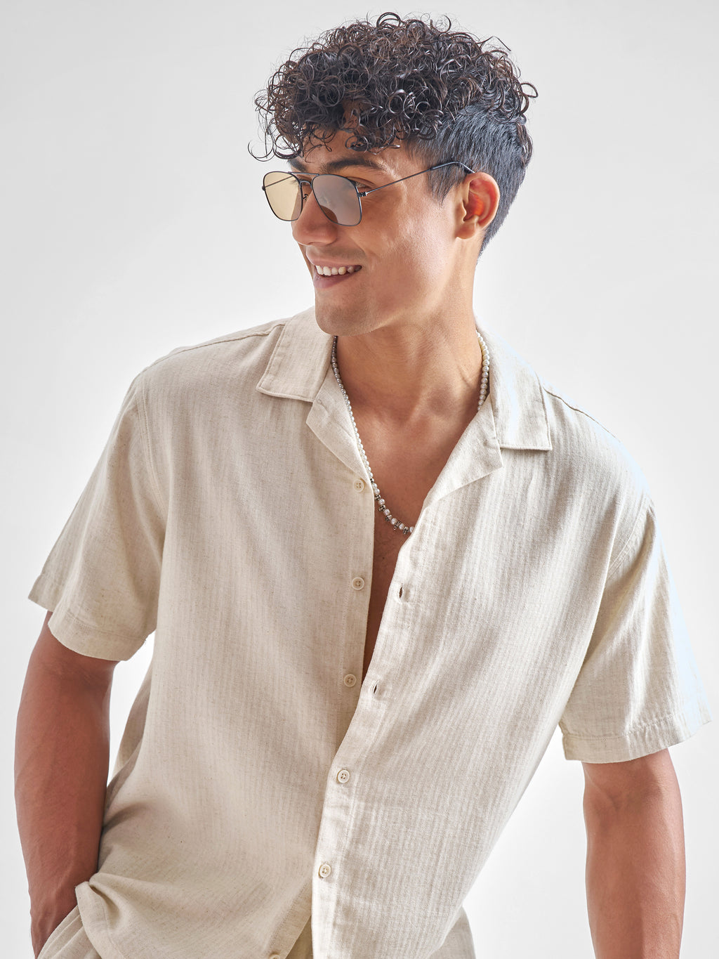 Highlander Men Beige Crushed Relaxed Fit Casual Shirt - Beige - Image 1