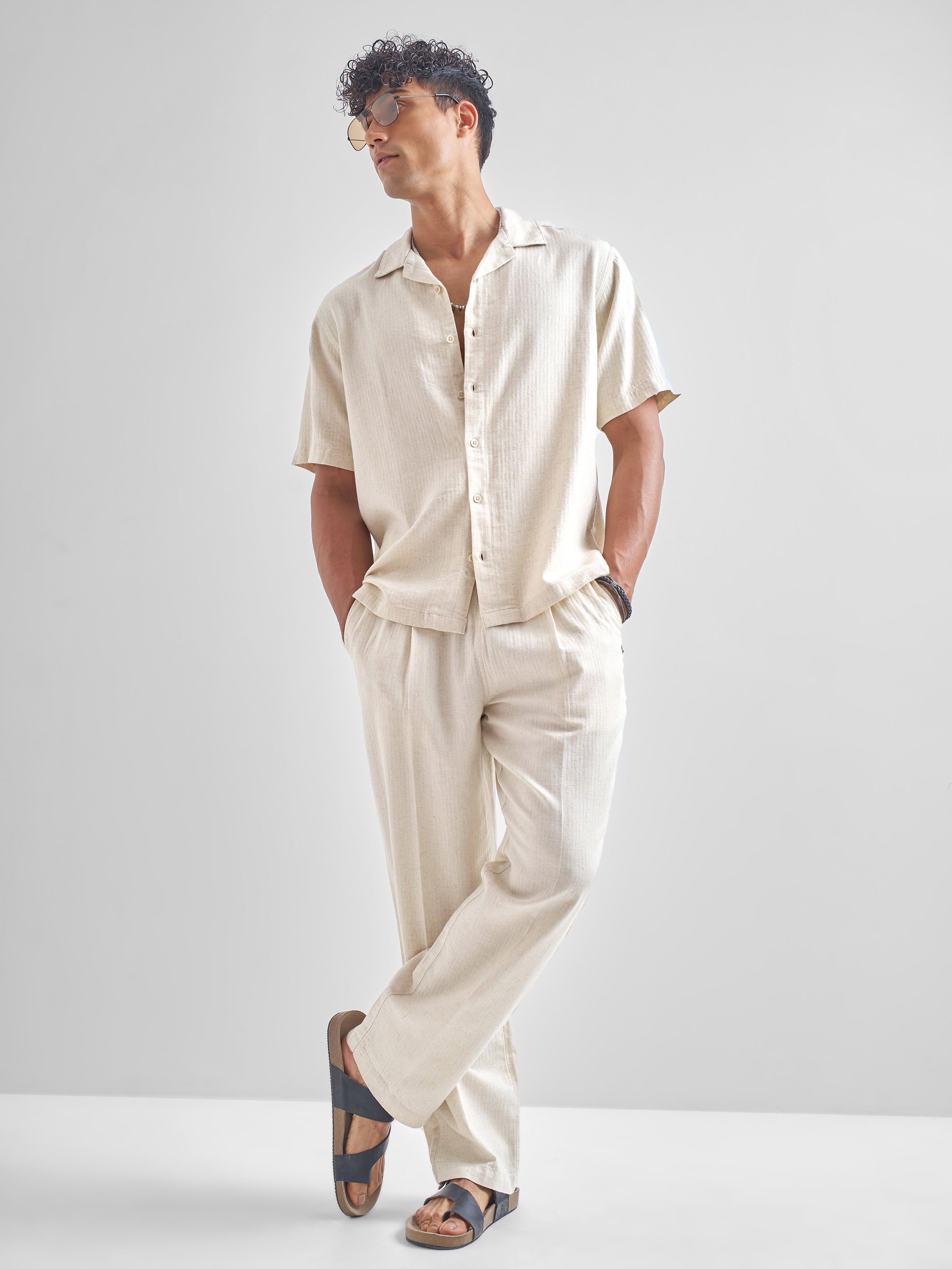 Highlander Men Beige Crushed Relaxed Fit Casual Shirt - Beige - Image 2