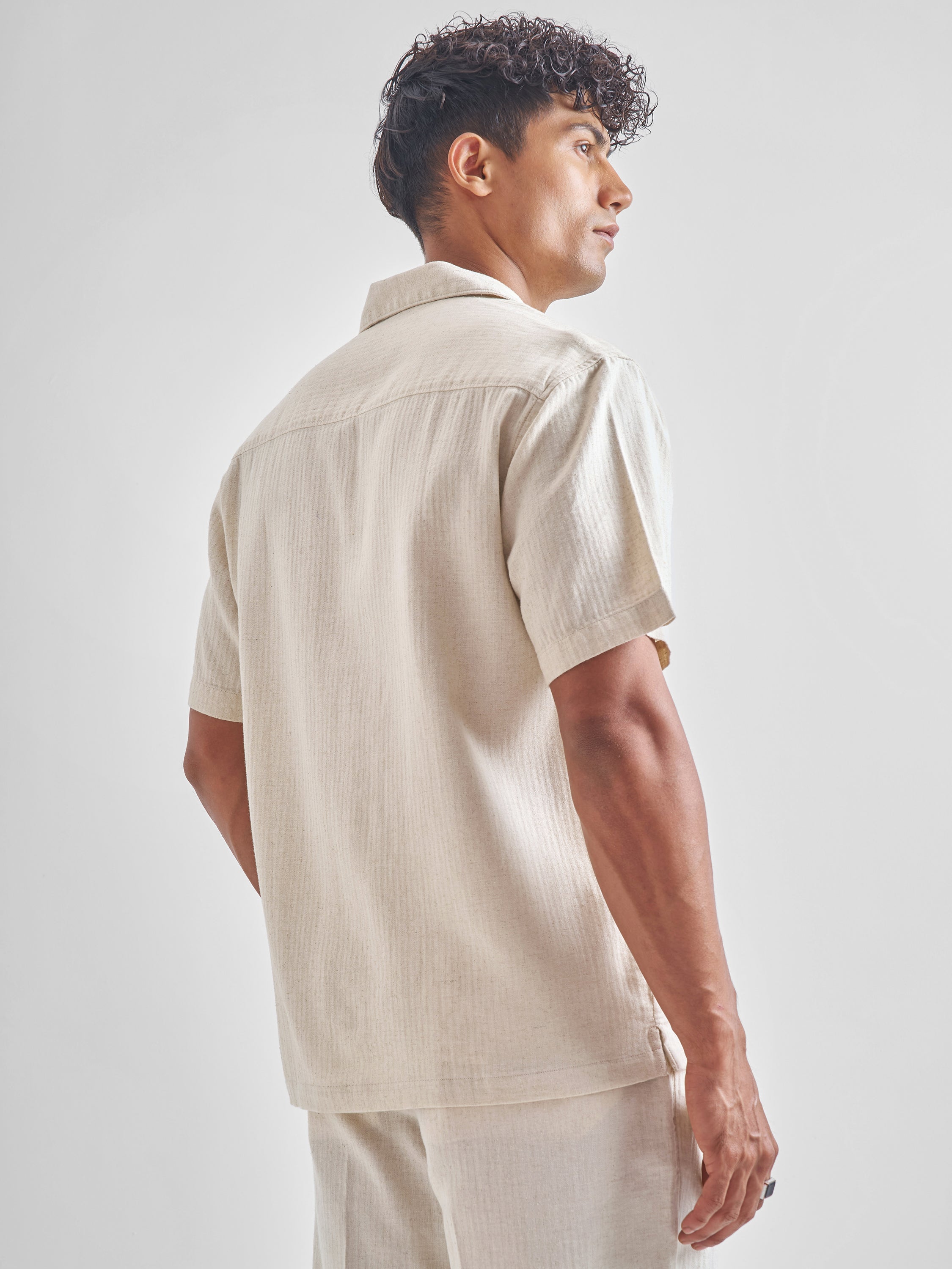 Highlander Men Beige Crushed Relaxed Fit Casual Shirt - Beige - Image 3
