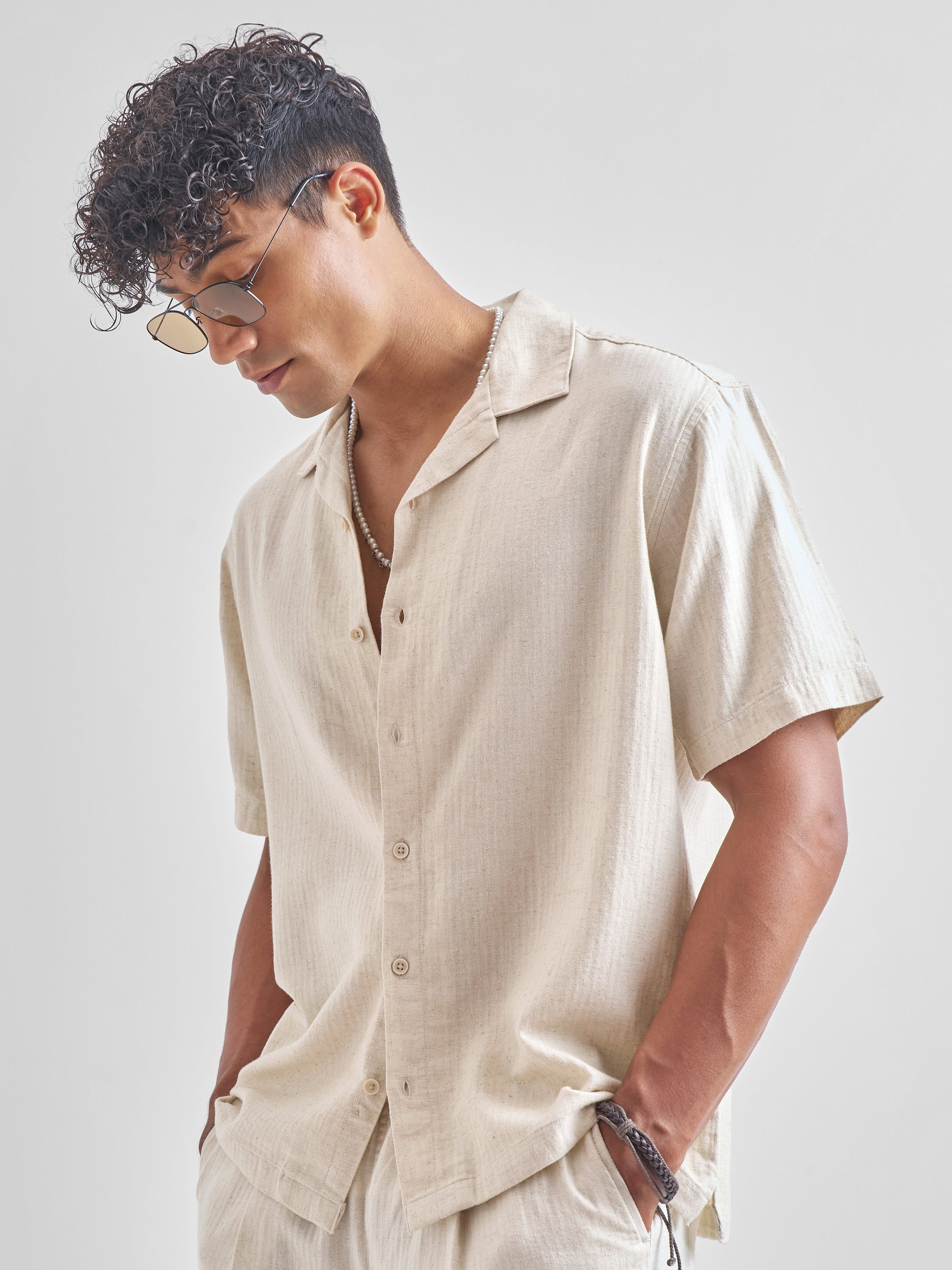 Highlander Men Beige Crushed Relaxed Fit Casual Shirt - Beige - Image 4