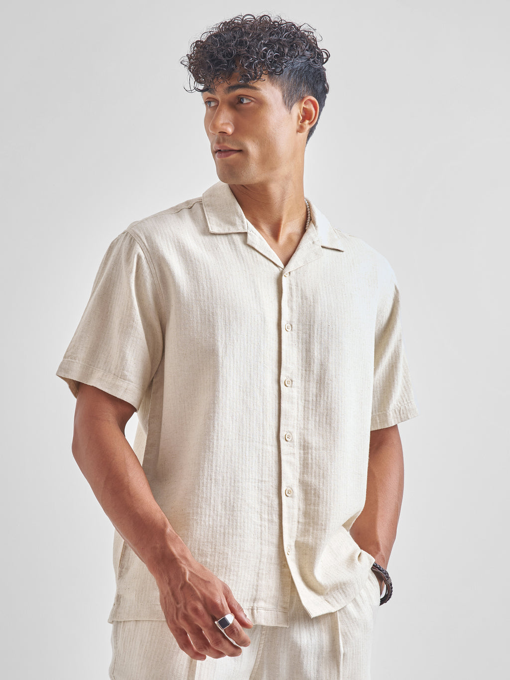 Highlander Men Beige Crushed Relaxed Fit Casual Shirt - Beige - Image 6