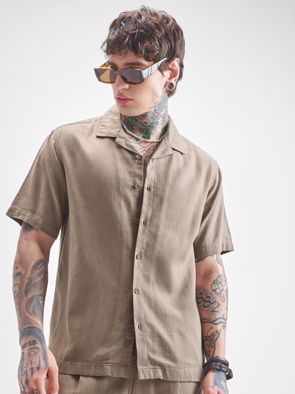 Highlander Men Beige Self Design Relaxed Fit Casual Shirt - Beige - Image 1