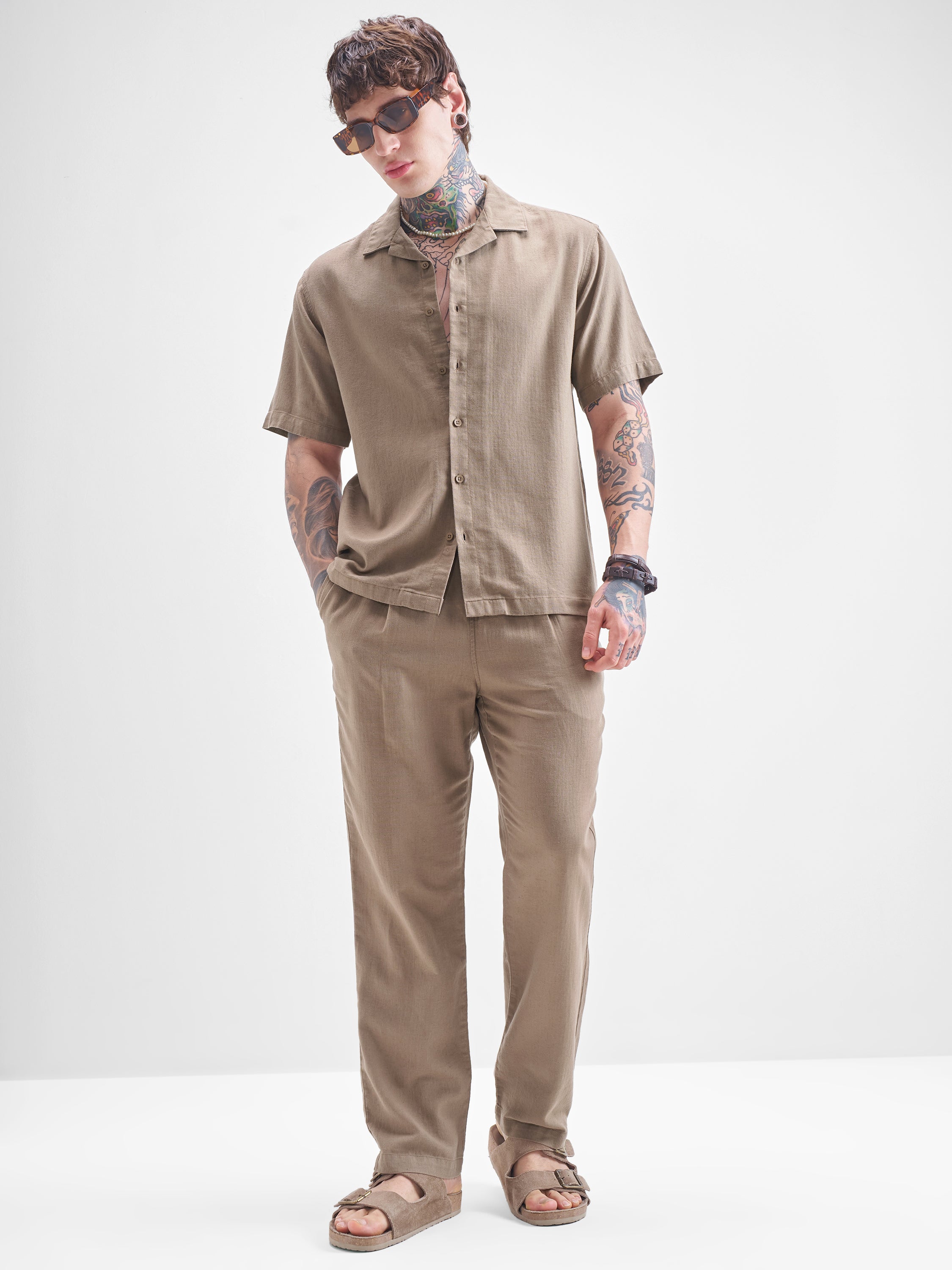 Highlander Men Beige Self Design Relaxed Fit Casual Shirt - Beige - Image 2