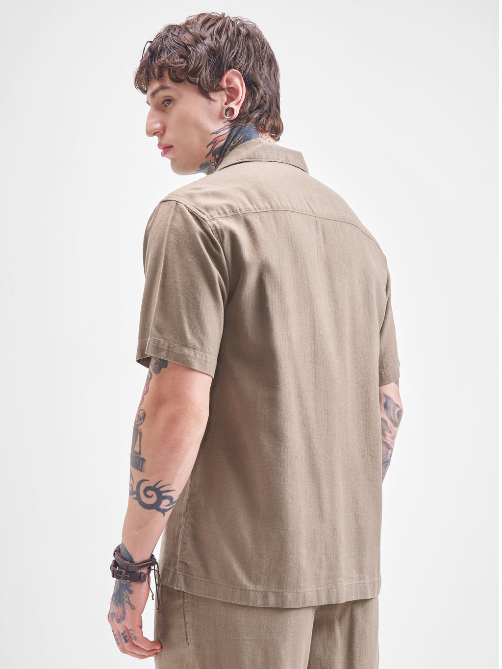 Highlander Men Beige Self Design Relaxed Fit Casual Shirt - Beige - Image 3