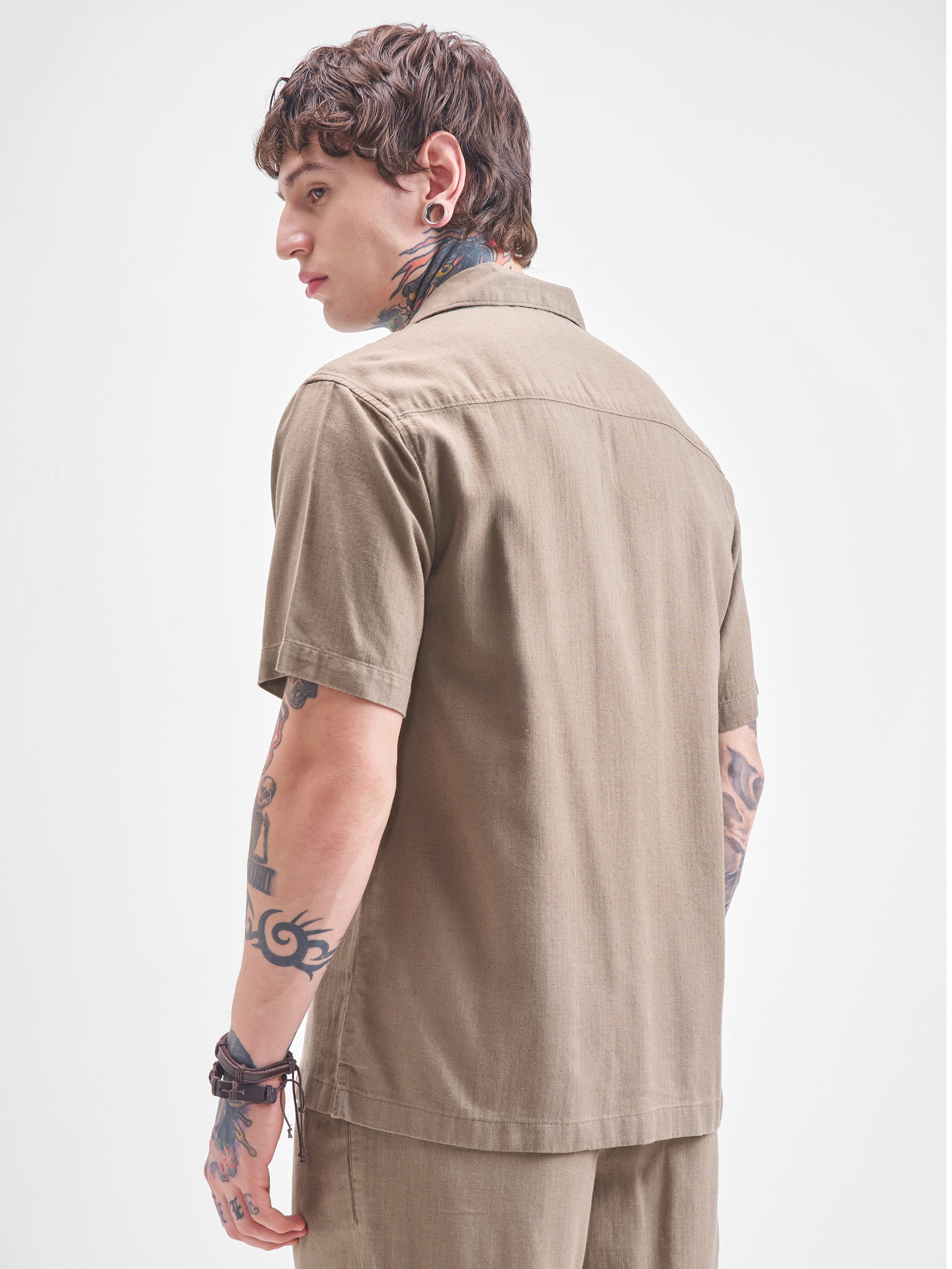 Highlander Men Beige Self Design Relaxed Fit Casual Shirt - Beige - Image 3
