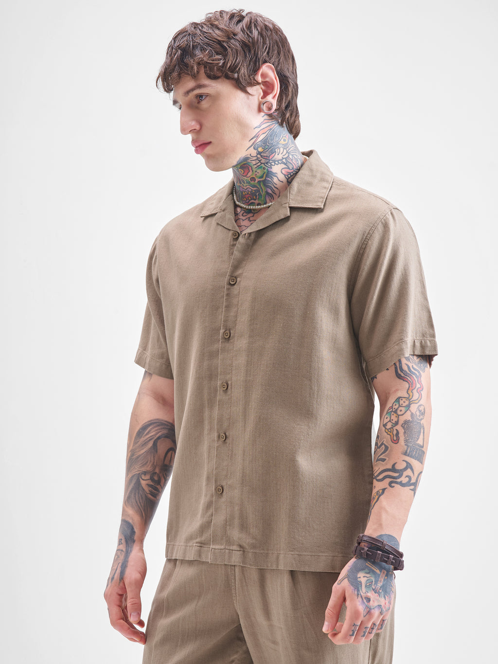 Highlander Men Beige Self Design Relaxed Fit Casual Shirt - Beige - Image 4