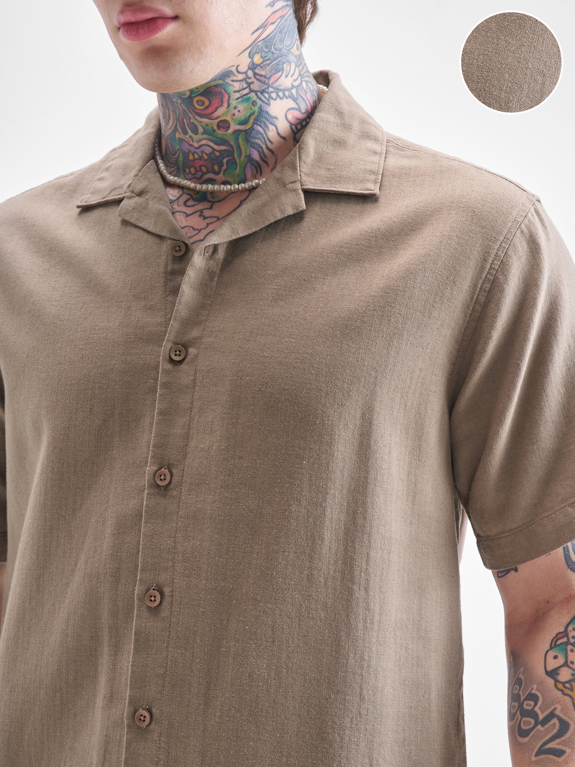 Highlander Men Beige Self Design Relaxed Fit Casual Shirt - Beige - Image 5