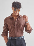 Highlander Men Brown Self Design Slim Fit Casual Shirt - Brown - Image 1