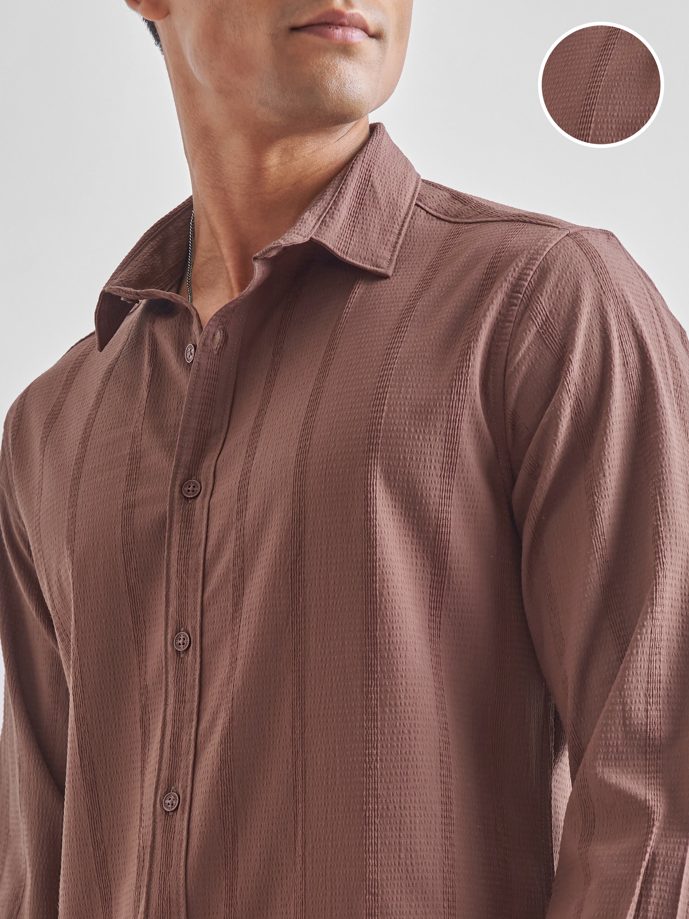 Highlander Men Brown Self Design Slim Fit Casual Shirt - Brown - Image 5