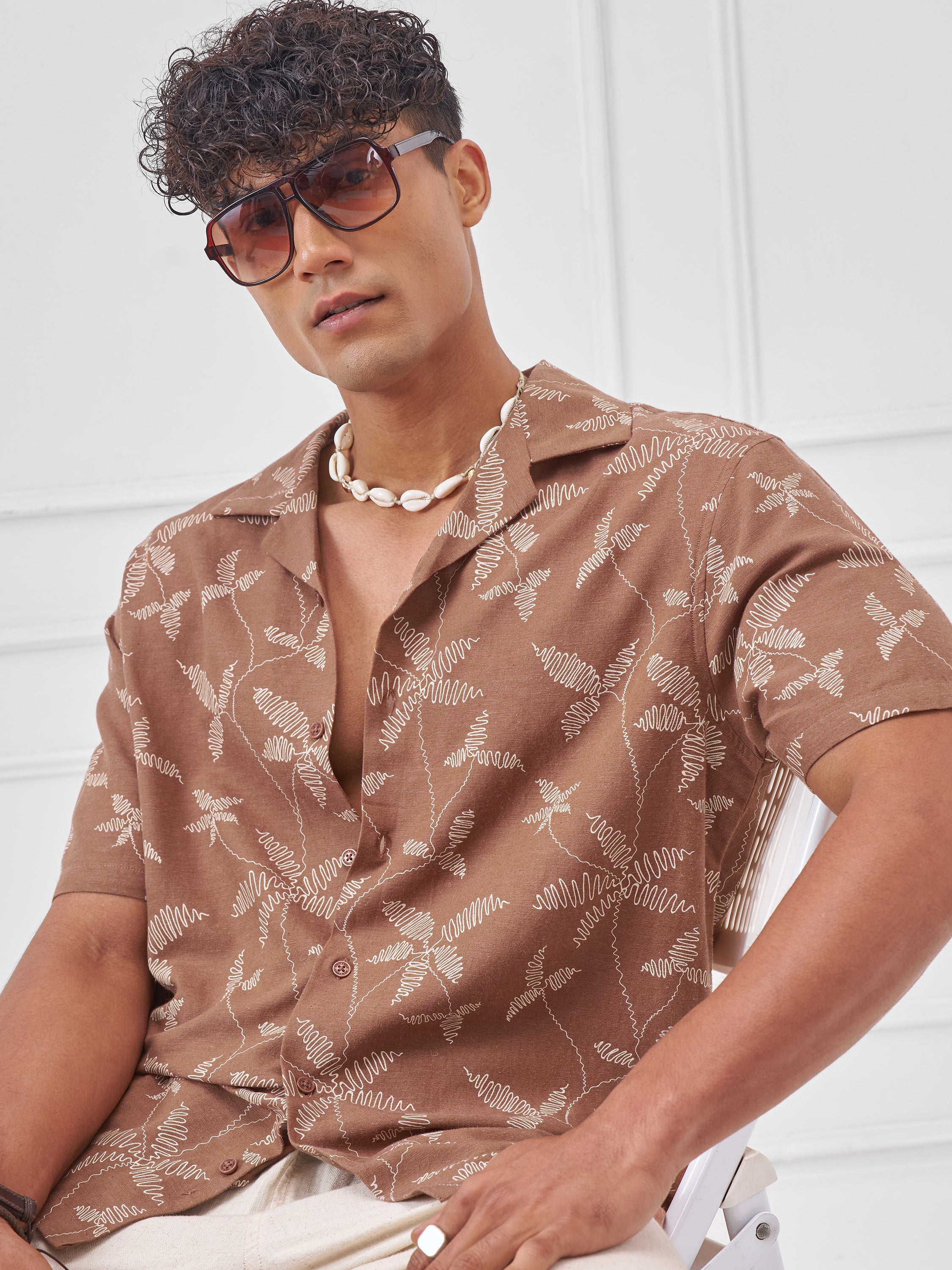 Highlander Men Cream Printed Relaxed Fit Casual Shirt - Cream - Image 1