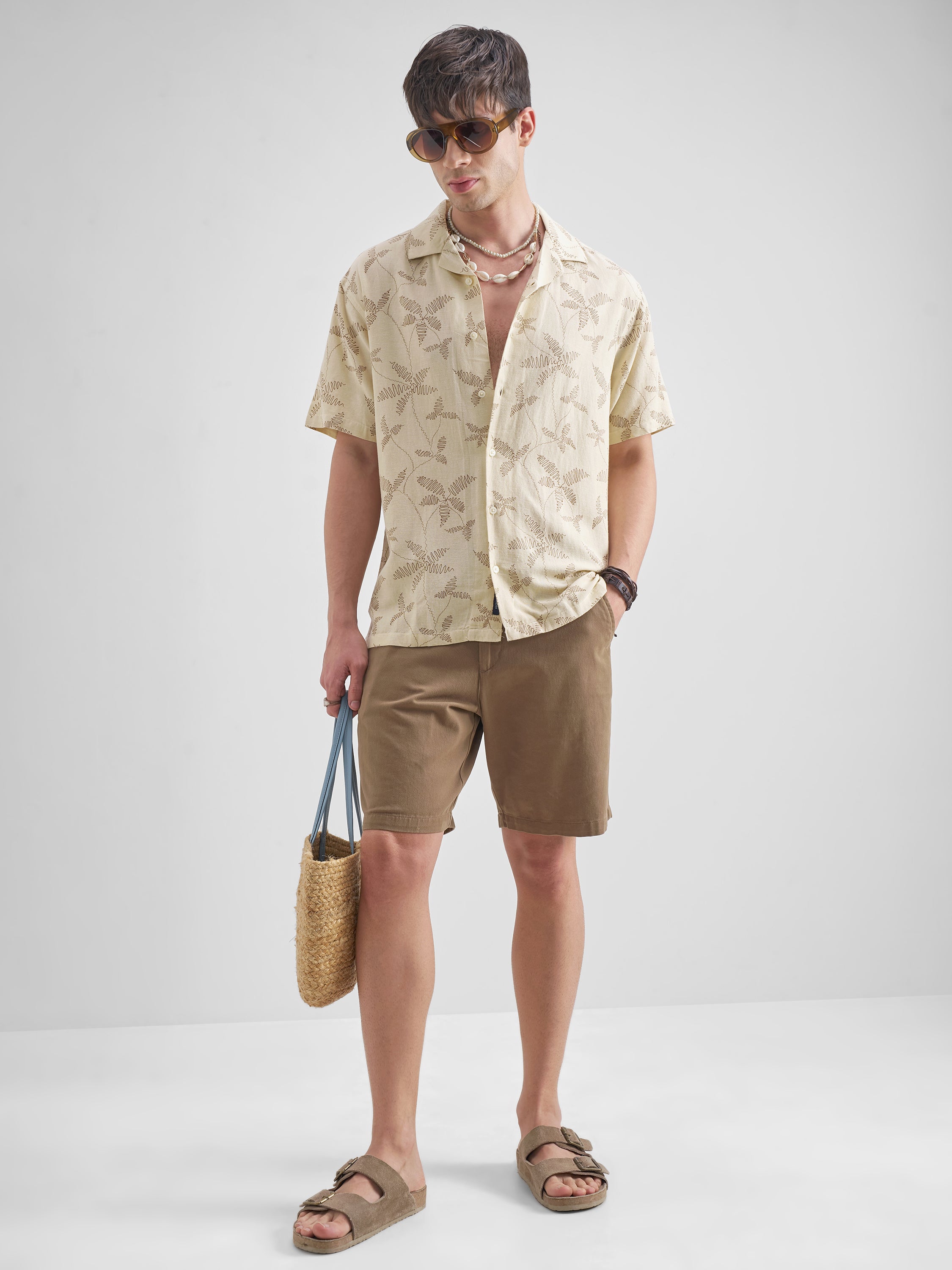 Highlander Men Cream Printed Relaxed Fit Casual Shirt - Cream - Image 2