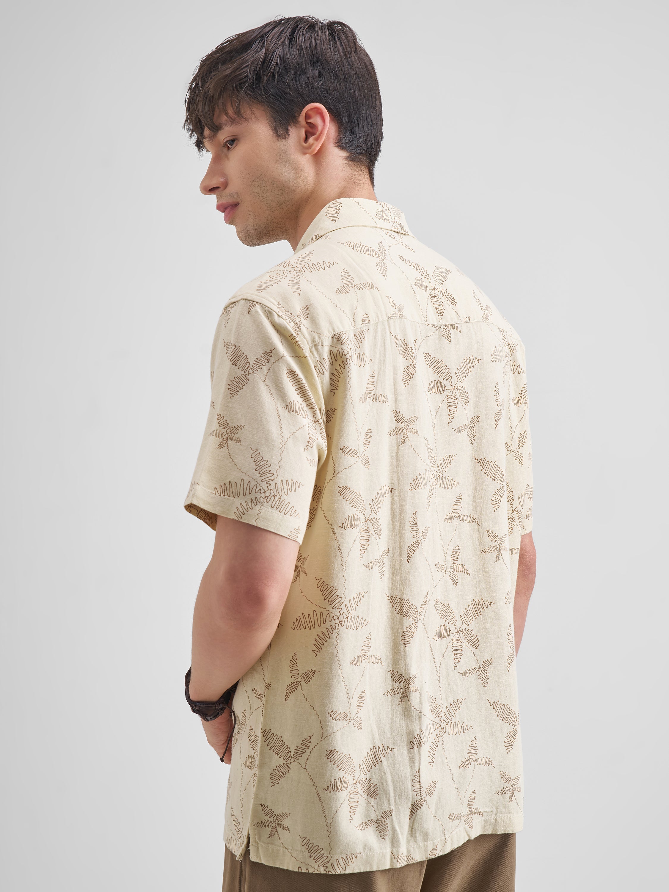 Highlander Men Cream Printed Relaxed Fit Casual Shirt - Cream - Image 3