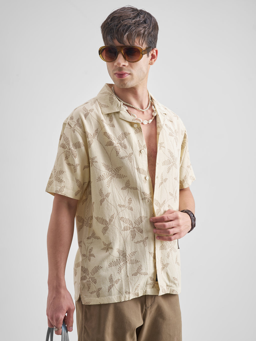 Highlander Men Cream Printed Relaxed Fit Casual Shirt - Cream - Image 6
