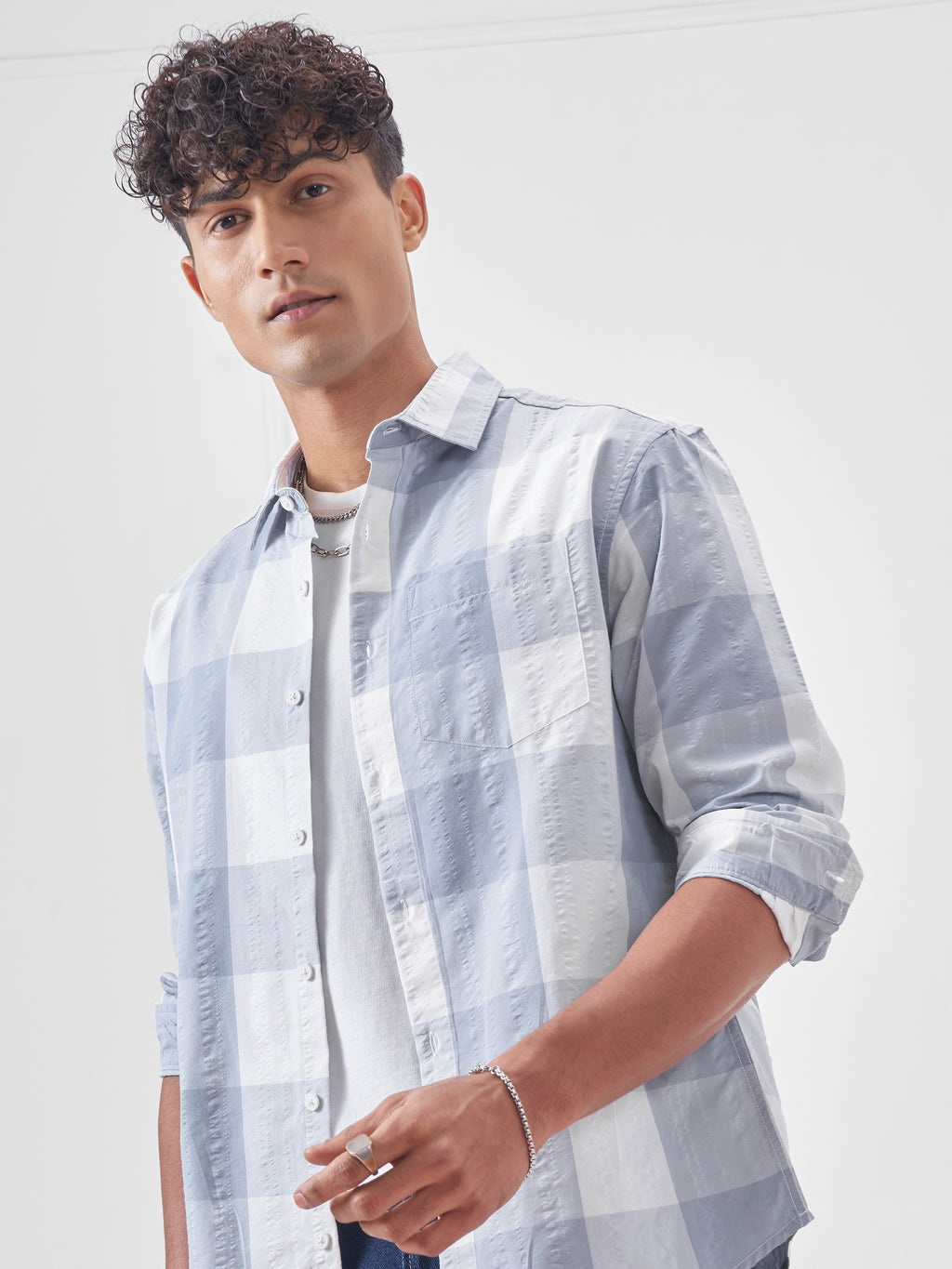 Highlander Men Blue Checked Relaxed Fit Casual Shirt - Blue - Image 1