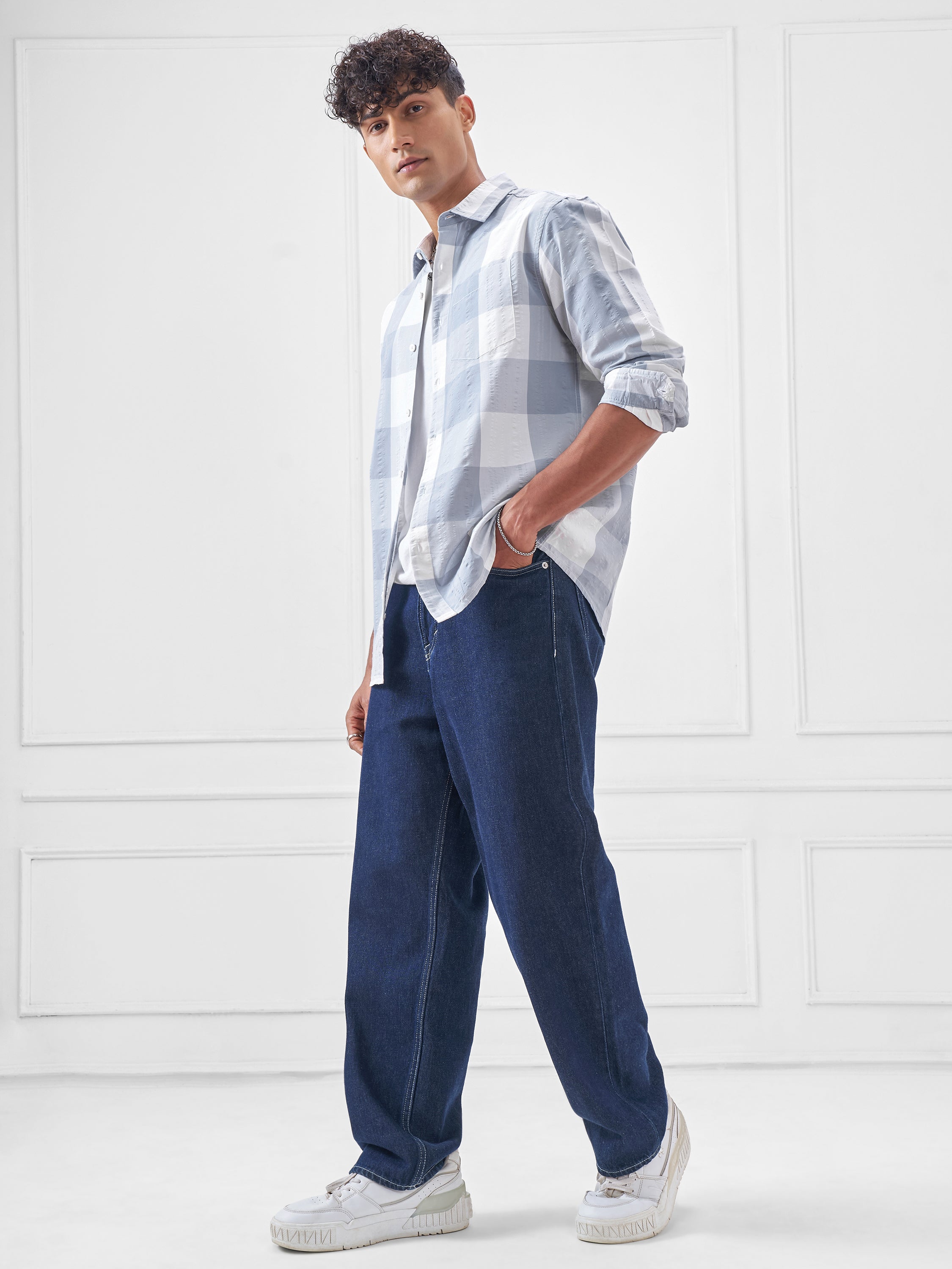 Highlander Men Blue Checked Relaxed Fit Casual Shirt - Blue - Image 2