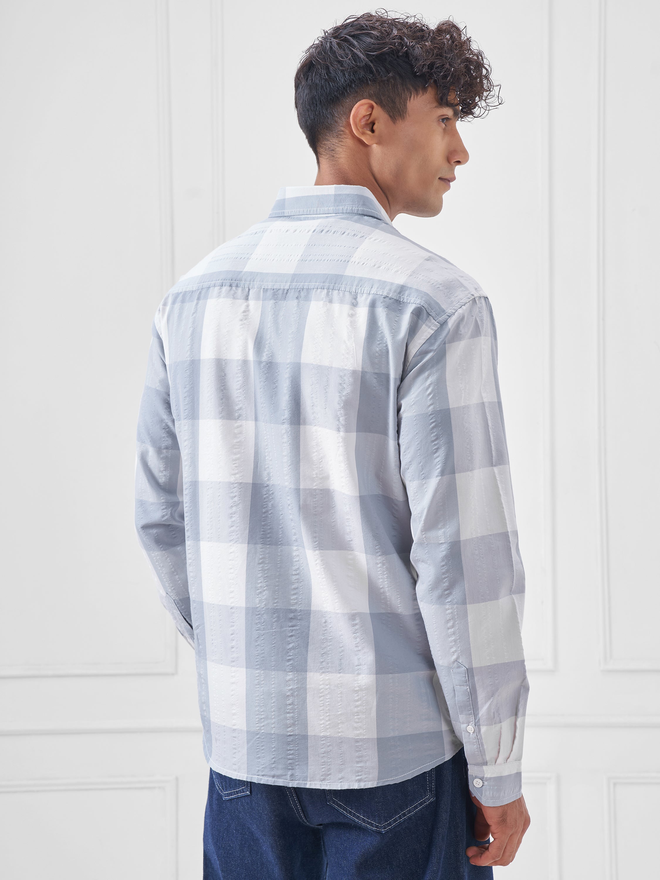 Highlander Men Blue Checked Relaxed Fit Casual Shirt - Blue - Image 3