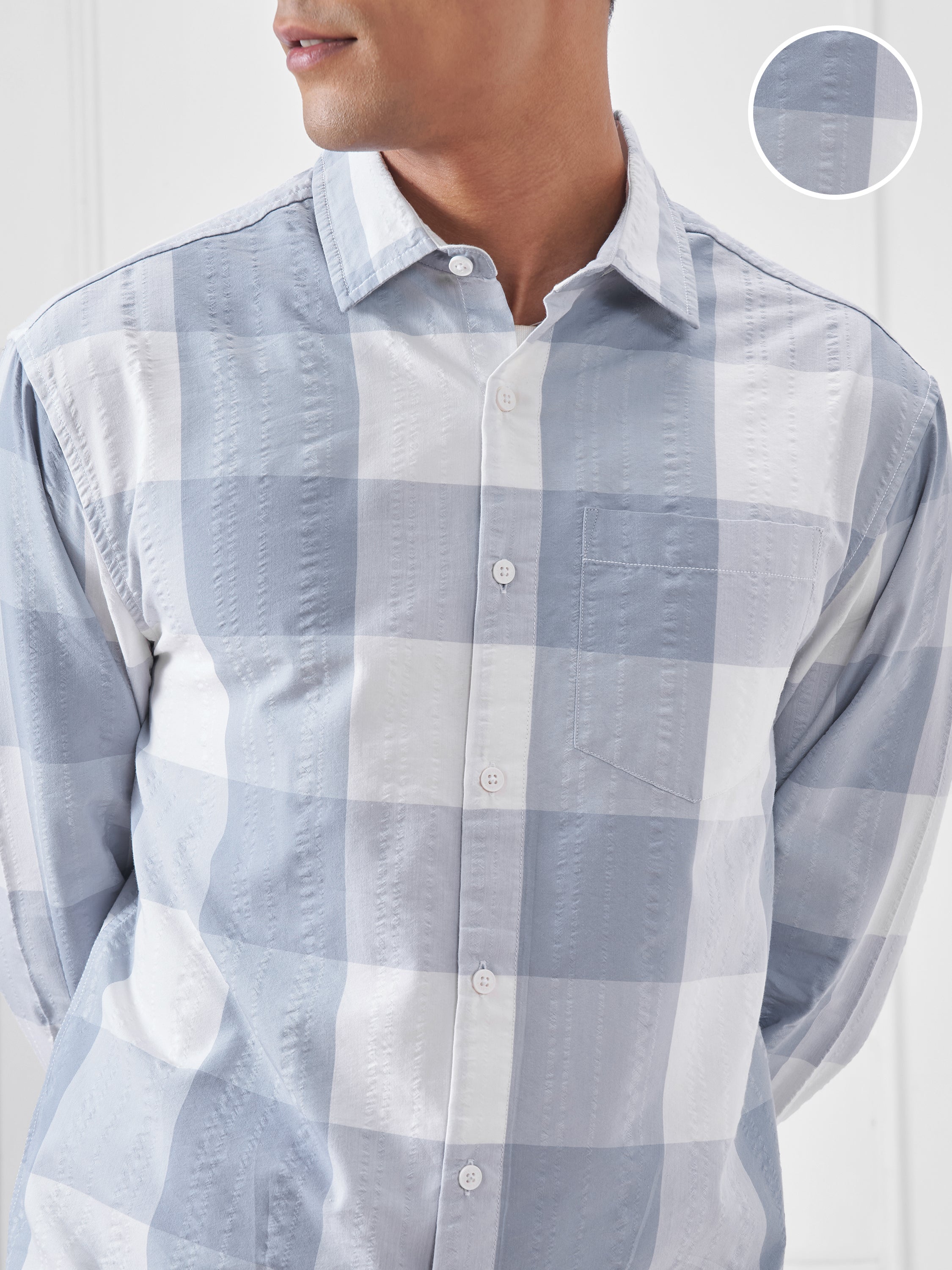 Highlander Men Blue Checked Relaxed Fit Casual Shirt - Blue - Image 5