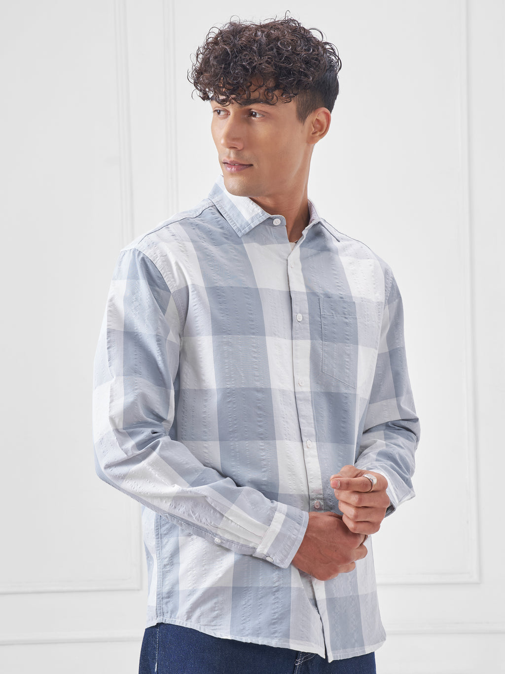 Highlander Men Blue Checked Relaxed Fit Casual Shirt - Blue - Image 6