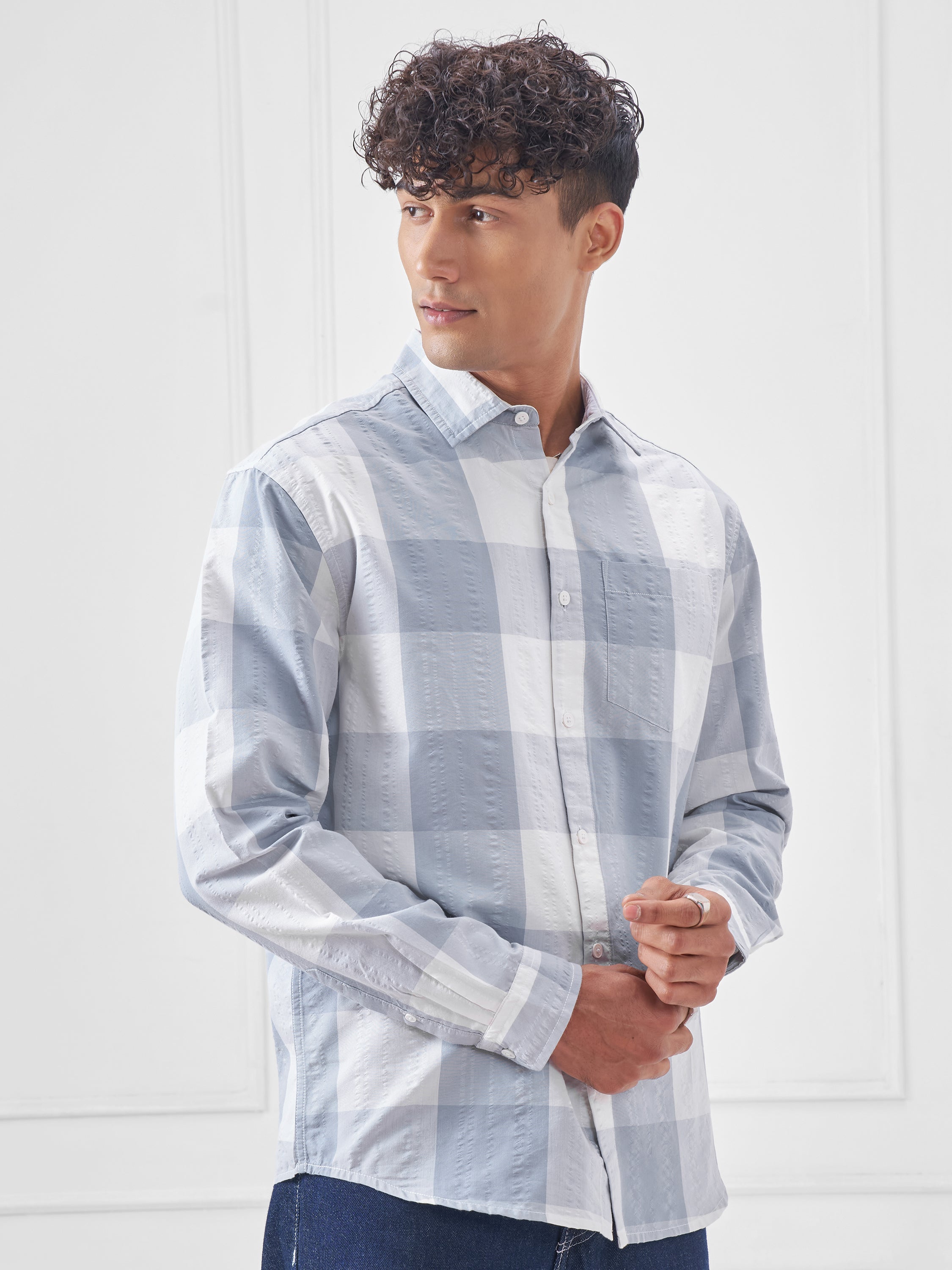 Highlander Men Blue Checked Relaxed Fit Casual Shirt - Blue - Image 6