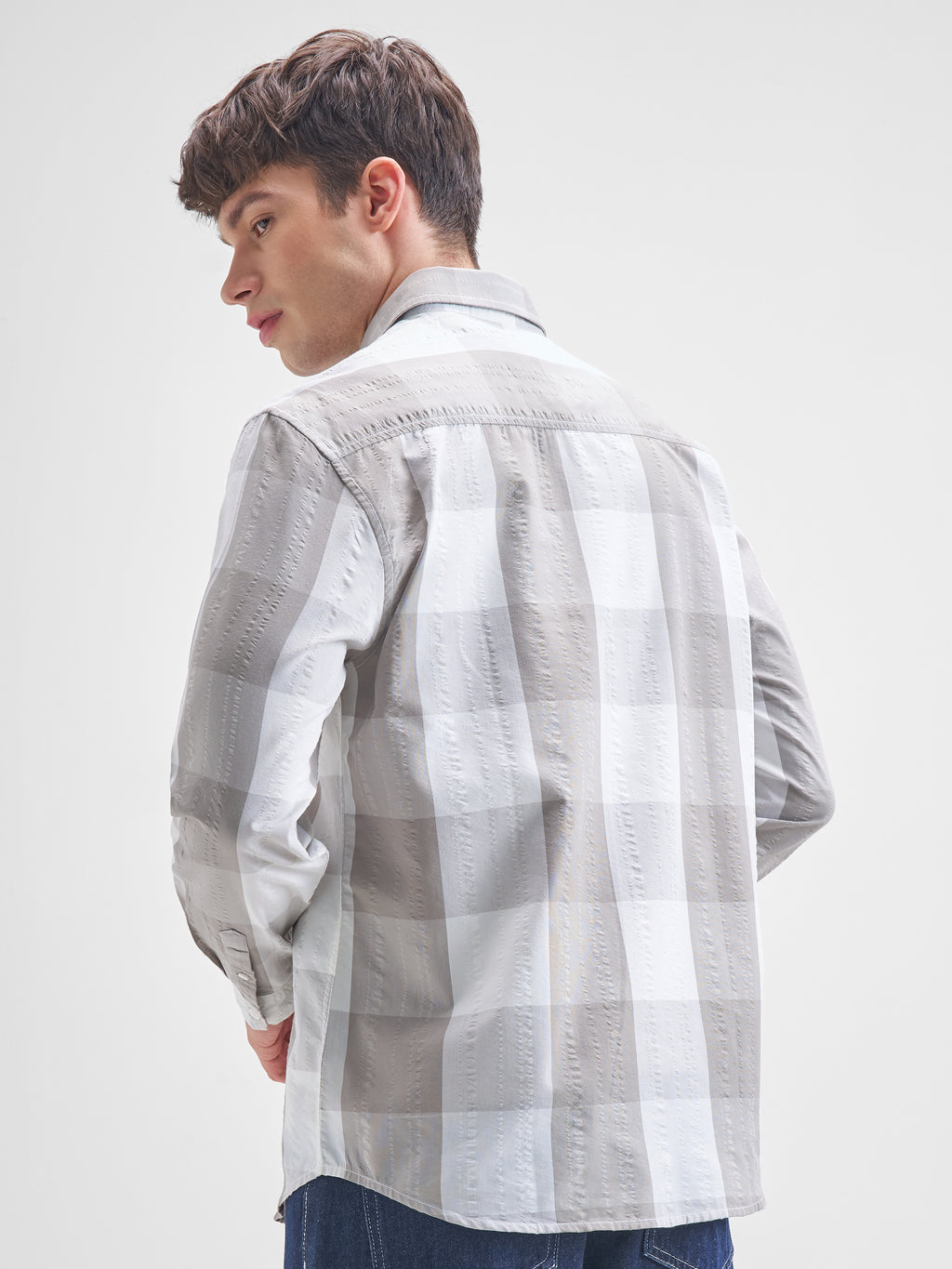 Highlander Men Grey Checked Relaxed Fit Casual Shirt - Grey - Image 3