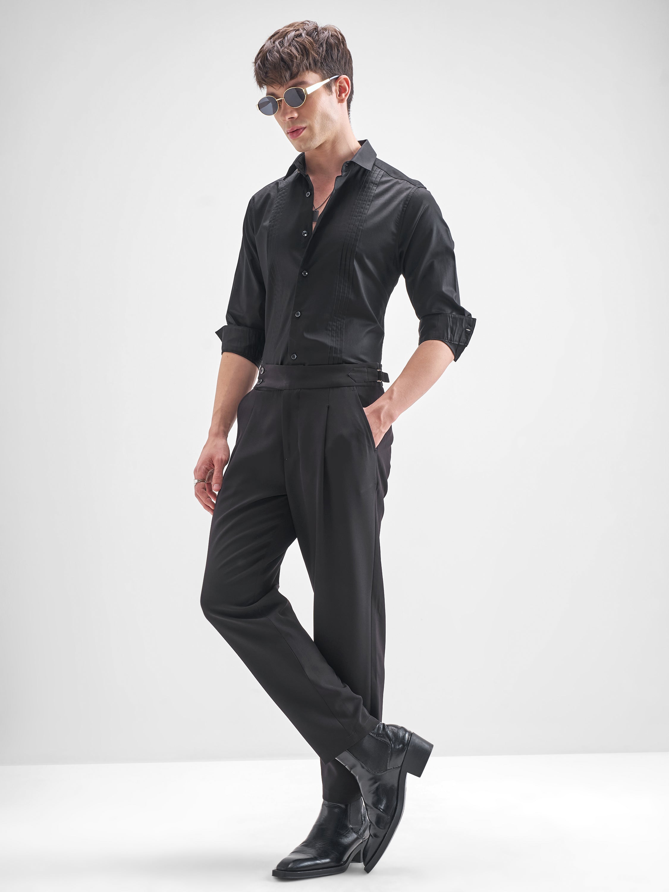 Highlander Men Black Self Design Slim Fit Casual Shirt - Black - Image 2