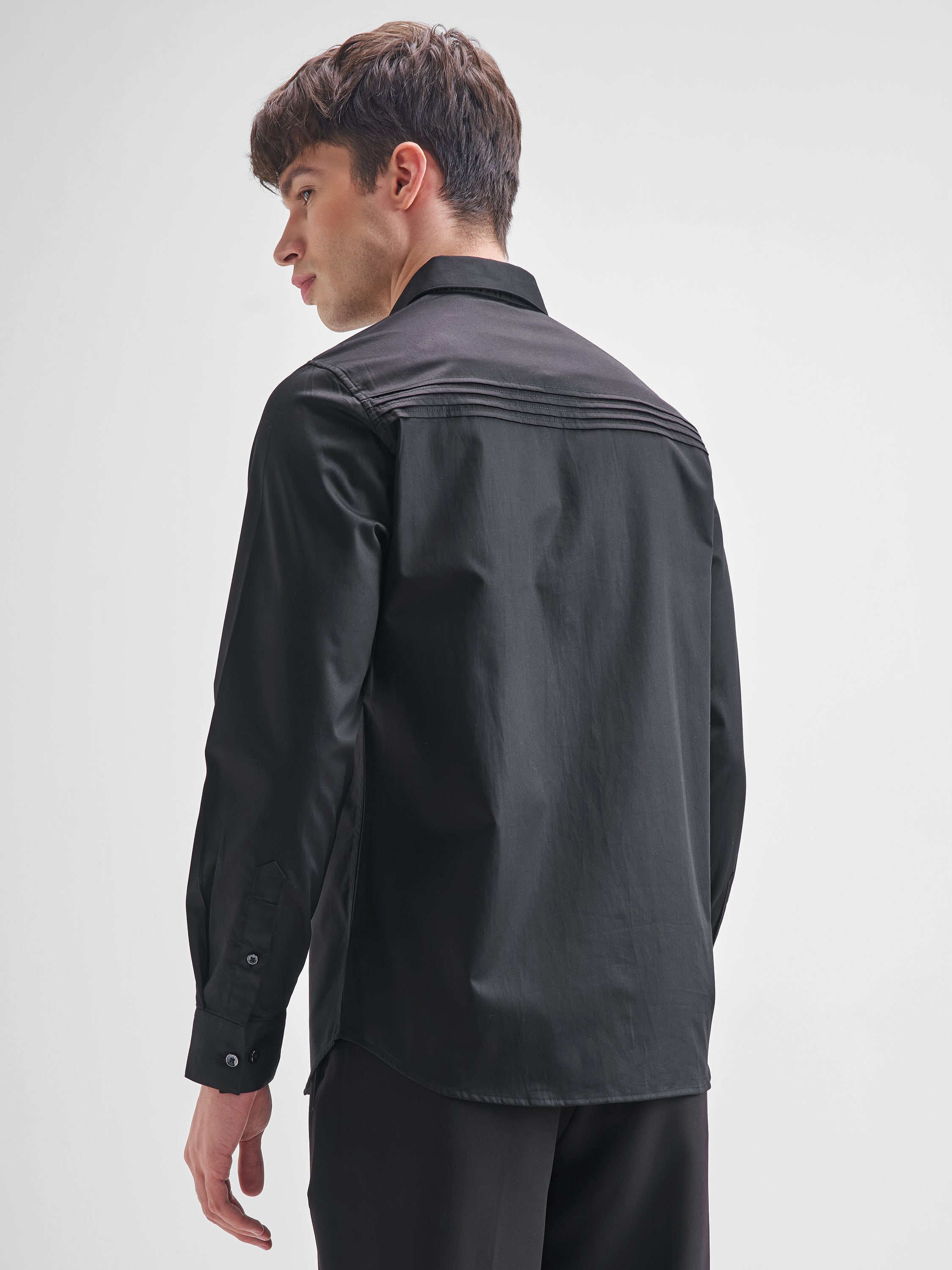 Highlander Men Black Self Design Slim Fit Casual Shirt - Black - Image 3
